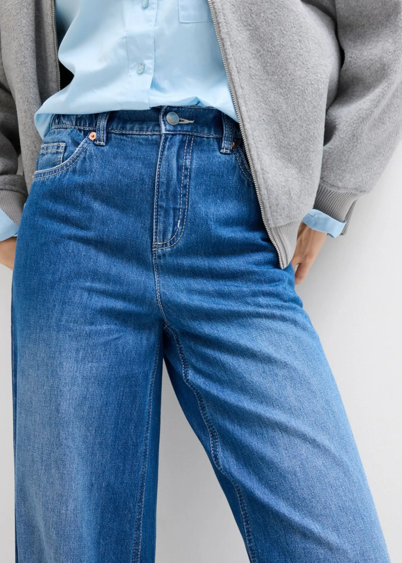 New Vaqueros con pernera ancha, high waist, largo completo y cintura cómoda Mujer Vaqueros|Tallas Pequeñas