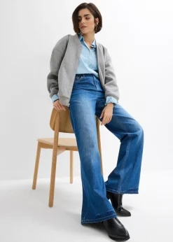 New Vaqueros con pernera ancha, high waist, largo completo y cintura cómoda Mujer Vaqueros|Tallas Pequeñas