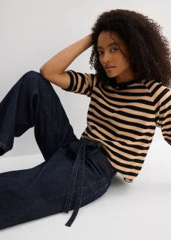 Vaqueros con perneras anchas, talle alto y largo cropped Mujer Tallas Pequeñas|Vaqueros