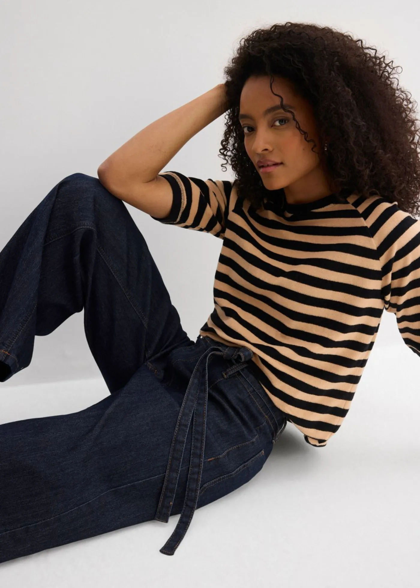 Vaqueros con perneras anchas, talle alto y largo cropped Mujer Tallas Pequeñas|Vaqueros