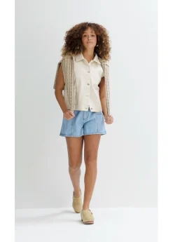 Clearance Vaqueros cortos con talle alto y cinturilla cómoda Mujer Shorts|Vaqueros