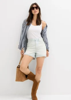 Outlet Vaqueros cortos poco elásticos con talle alto Mujer Shorts|Vaqueros