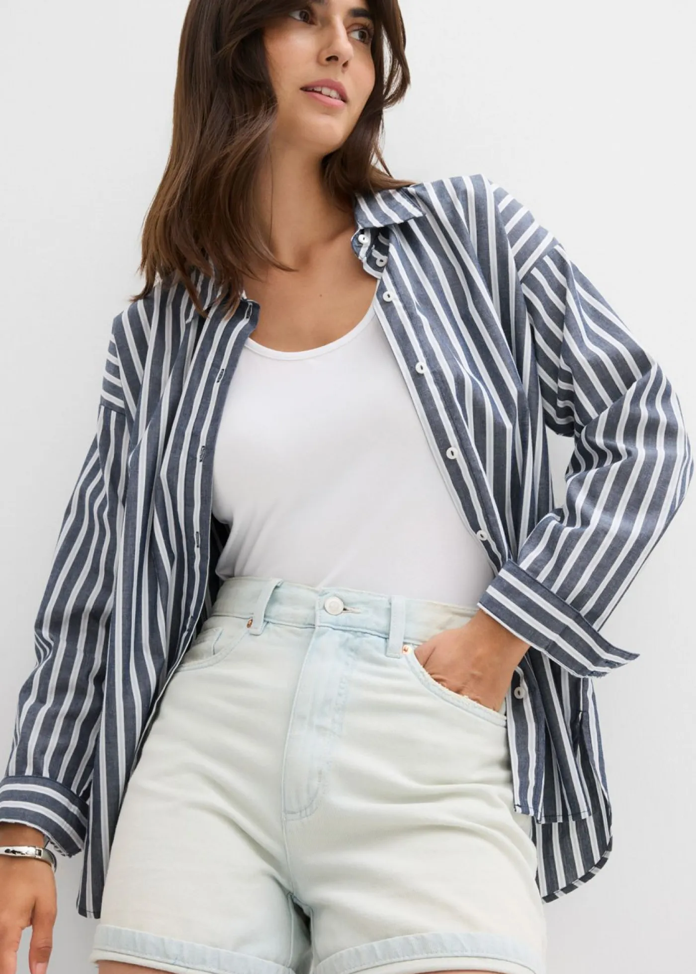 Outlet Vaqueros cortos poco elásticos con talle alto Mujer Shorts|Vaqueros