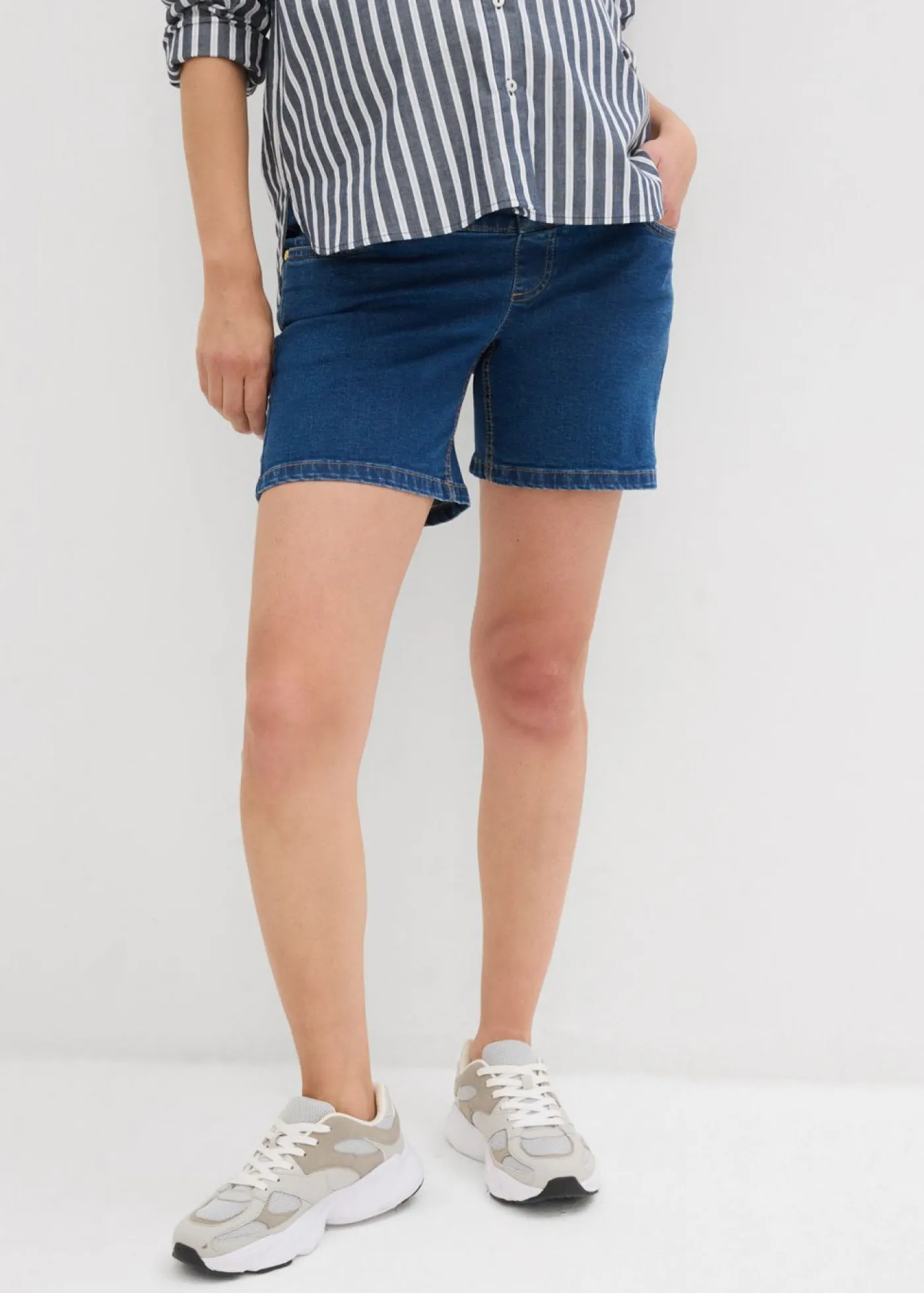 Hot Vaqueros cortos premamá de denim elástico de algodón Mujer Premamá