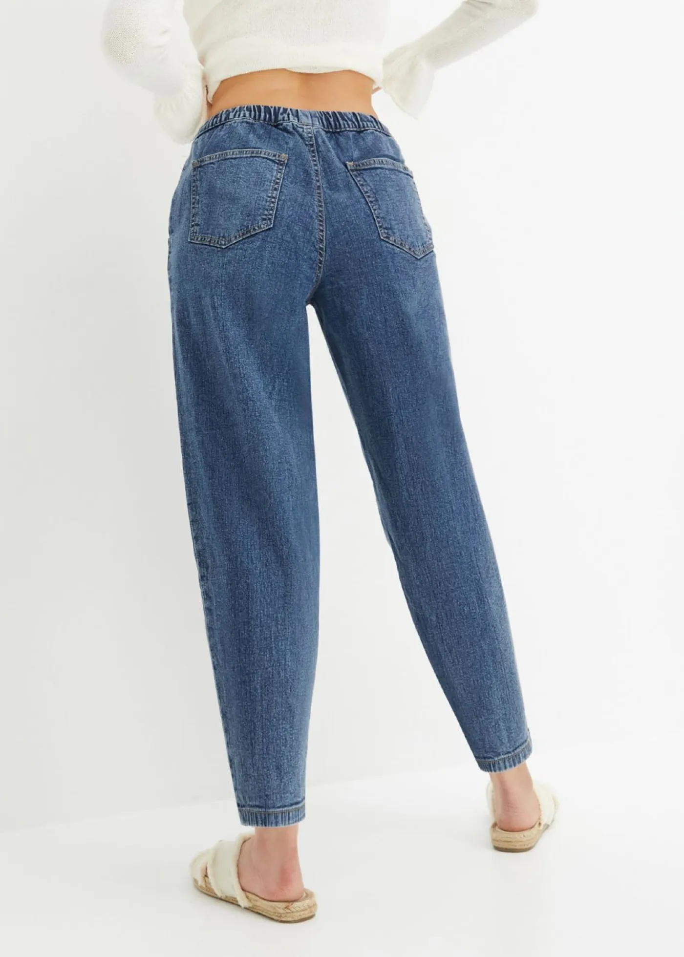 Vaqueros de corte barrel, mid waist, cintura cómoda Mujer Vaqueros