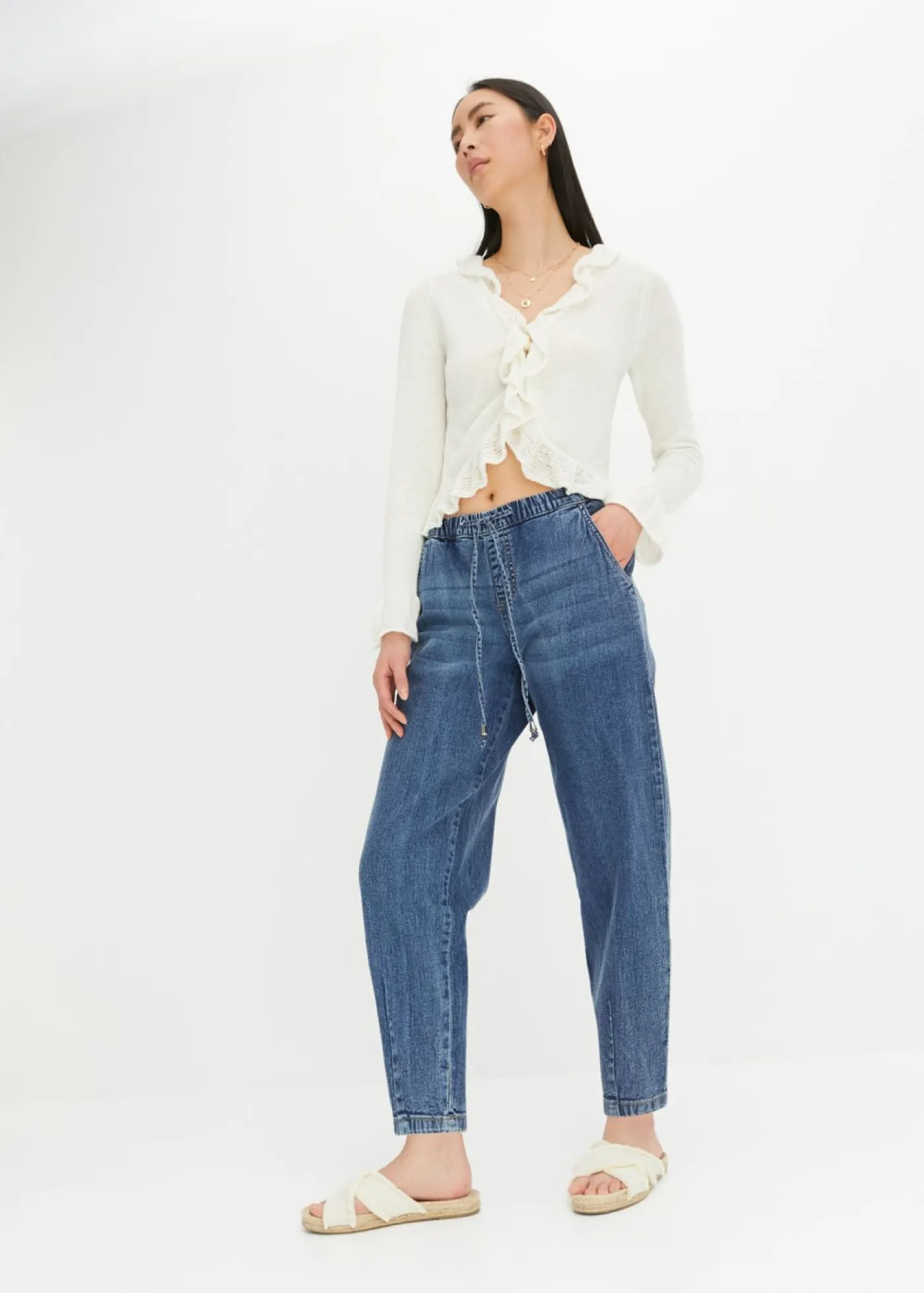 Vaqueros de corte barrel, mid waist, cintura cómoda Mujer Vaqueros