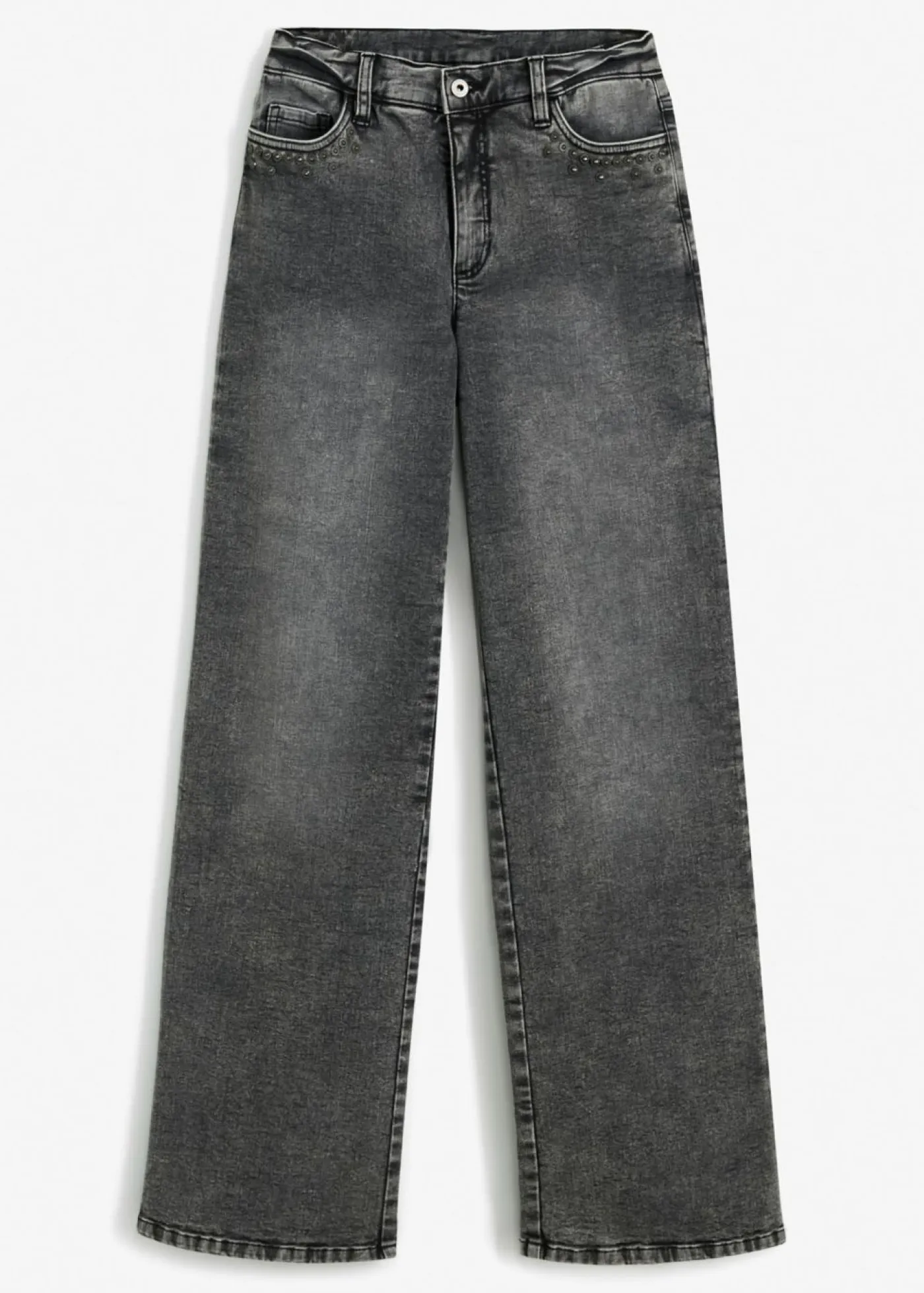 Sale Vaqueros de pernera ancha, high waist, con tachuelas Mujer Vaqueros