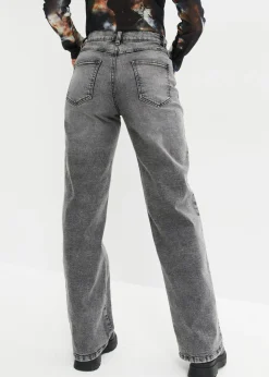 Sale Vaqueros de pernera ancha, high waist, con tachuelas Mujer Vaqueros