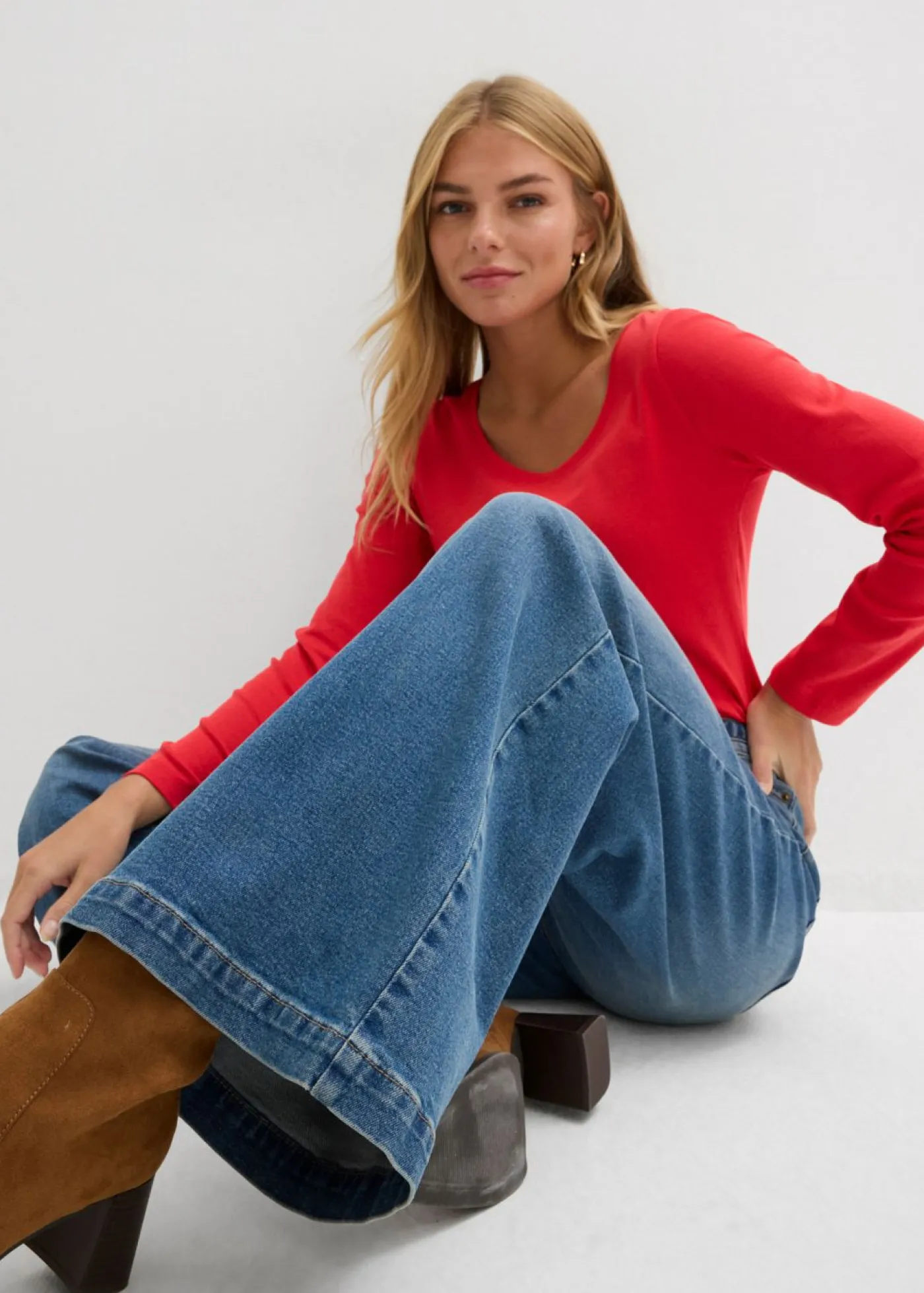 Online Vaqueros de pernera ancha, mid waist, largo completo Mujer Tallas Pequeñas