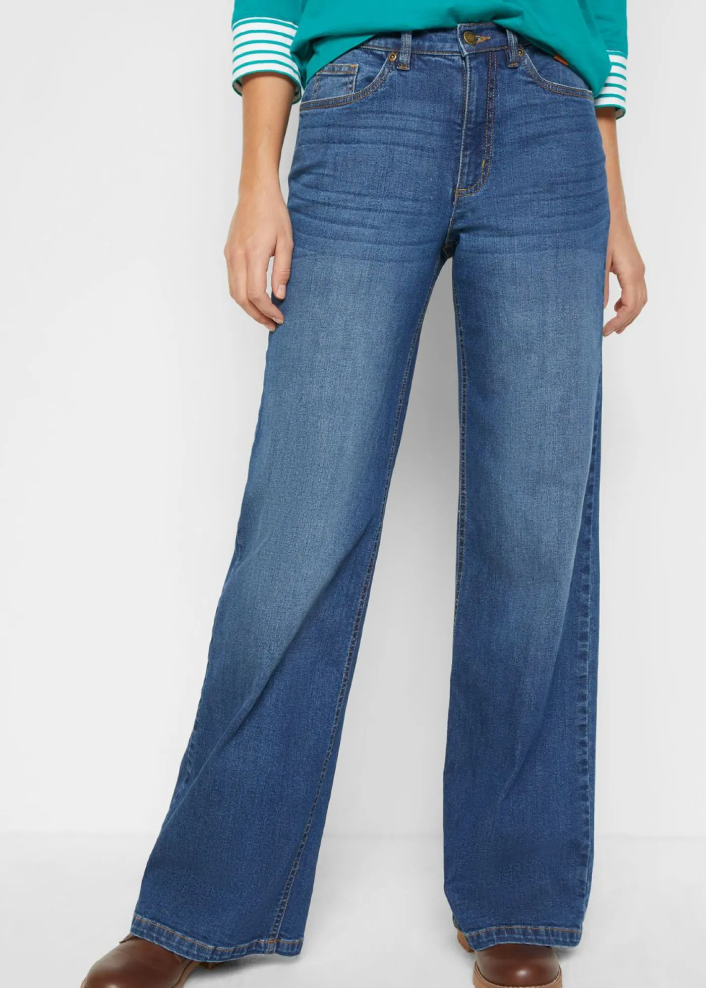 Outlet Vaqueros de pernera ancha, high waist, de algodón orgánico Mujer Vaqueros