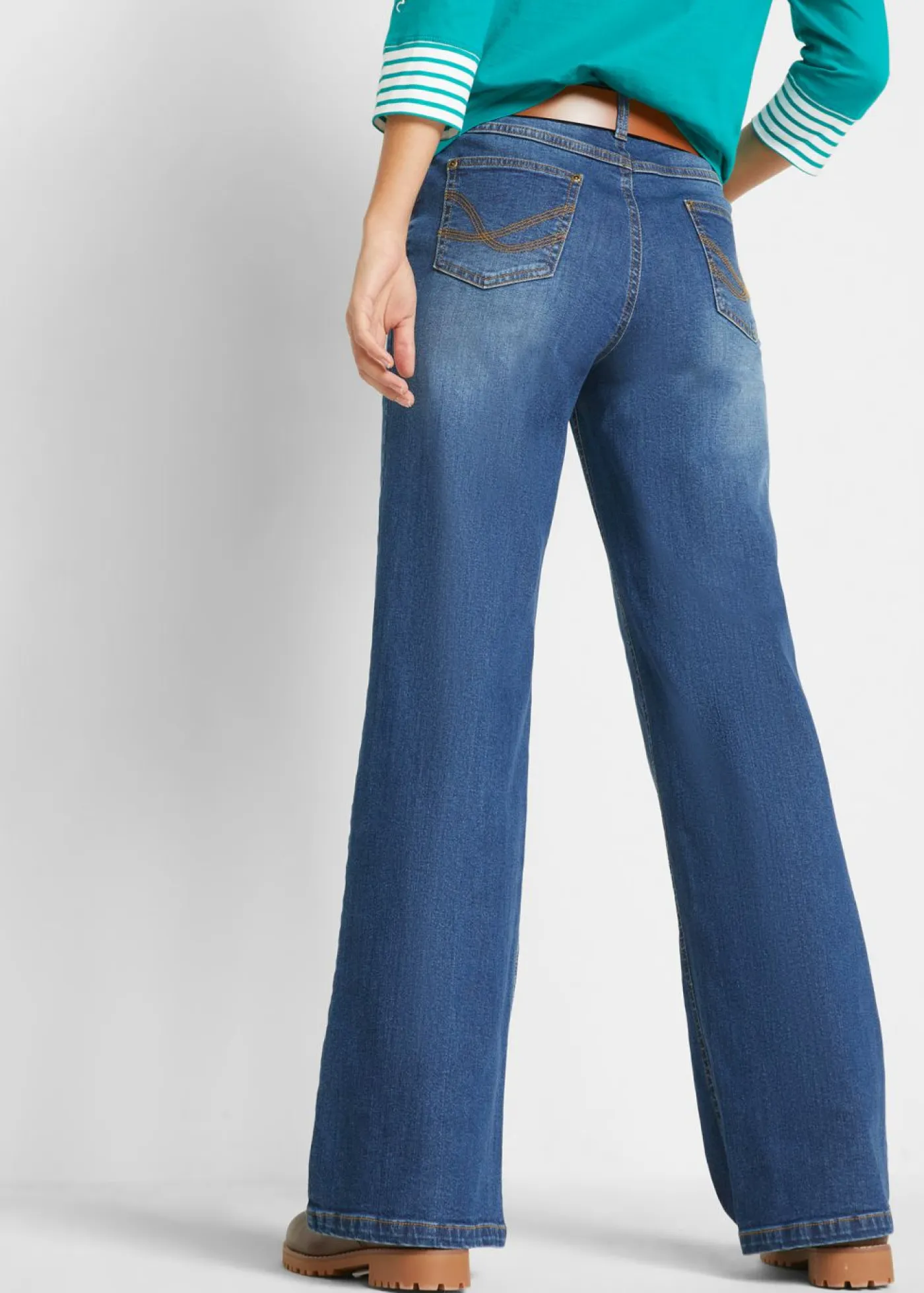 Outlet Vaqueros de pernera ancha, high waist, de algodón orgánico Mujer Vaqueros