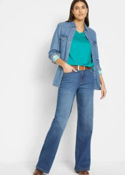 Outlet Vaqueros de pernera ancha, high waist, de algodón orgánico Mujer Vaqueros