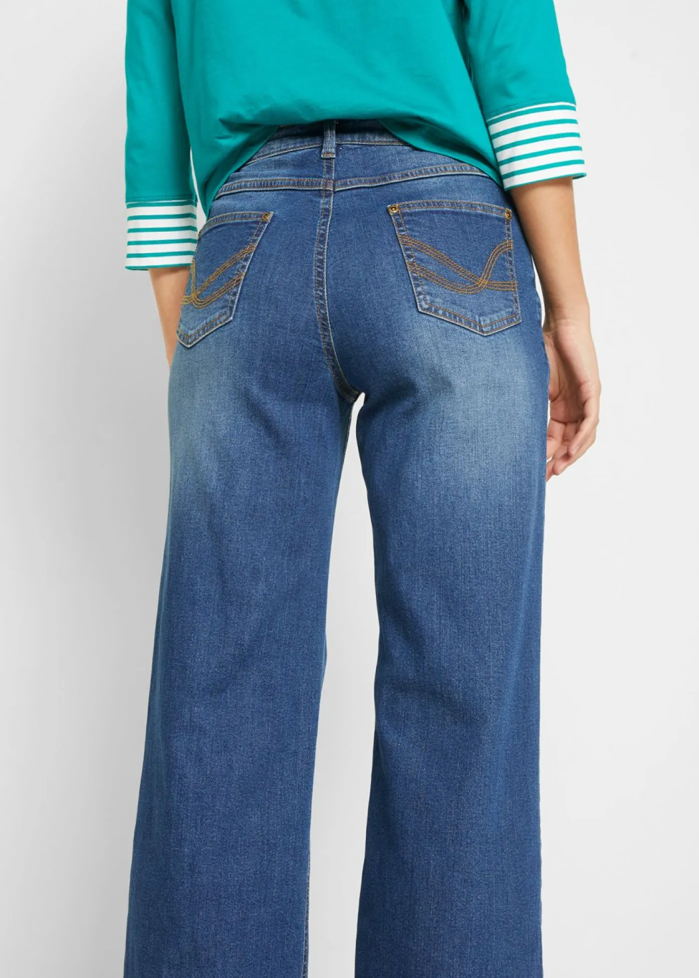 Outlet Vaqueros de pernera ancha, high waist, de algodón orgánico Mujer Vaqueros