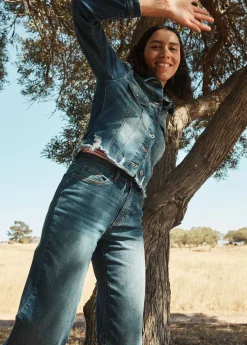 Outlet Vaqueros de pernera ancha, high waist, de algodón orgánico Mujer Vaqueros