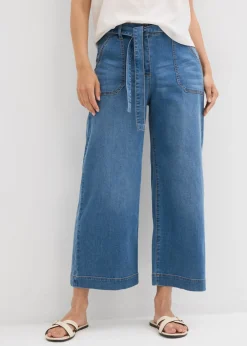 Hot Vaqueros de pernera ancha, high waist, cintura cómoda y cropped Mujer Vaqueros