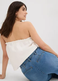 Hot Vaqueros de pernera ancha, high waist, cintura cómoda y cropped Mujer Vaqueros