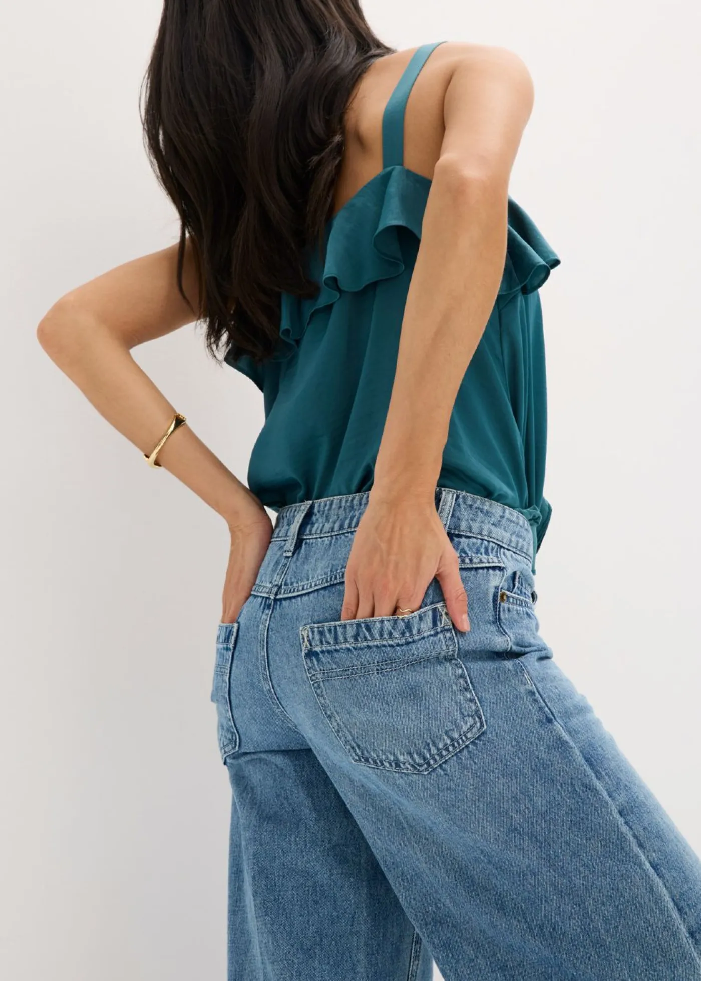 Discount Vaqueros de pernera ancha, mid waist, largo completo y low stretch Mujer Vaqueros|Tallas Pequeñas
