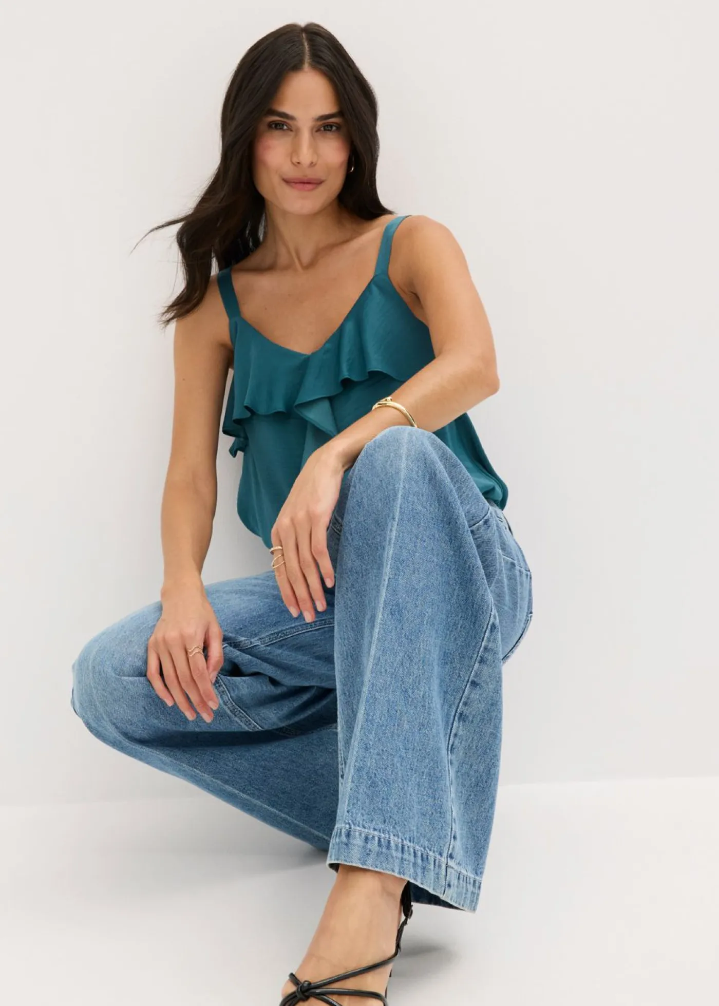 Discount Vaqueros de pernera ancha, mid waist, largo completo y low stretch Mujer Vaqueros|Tallas Pequeñas