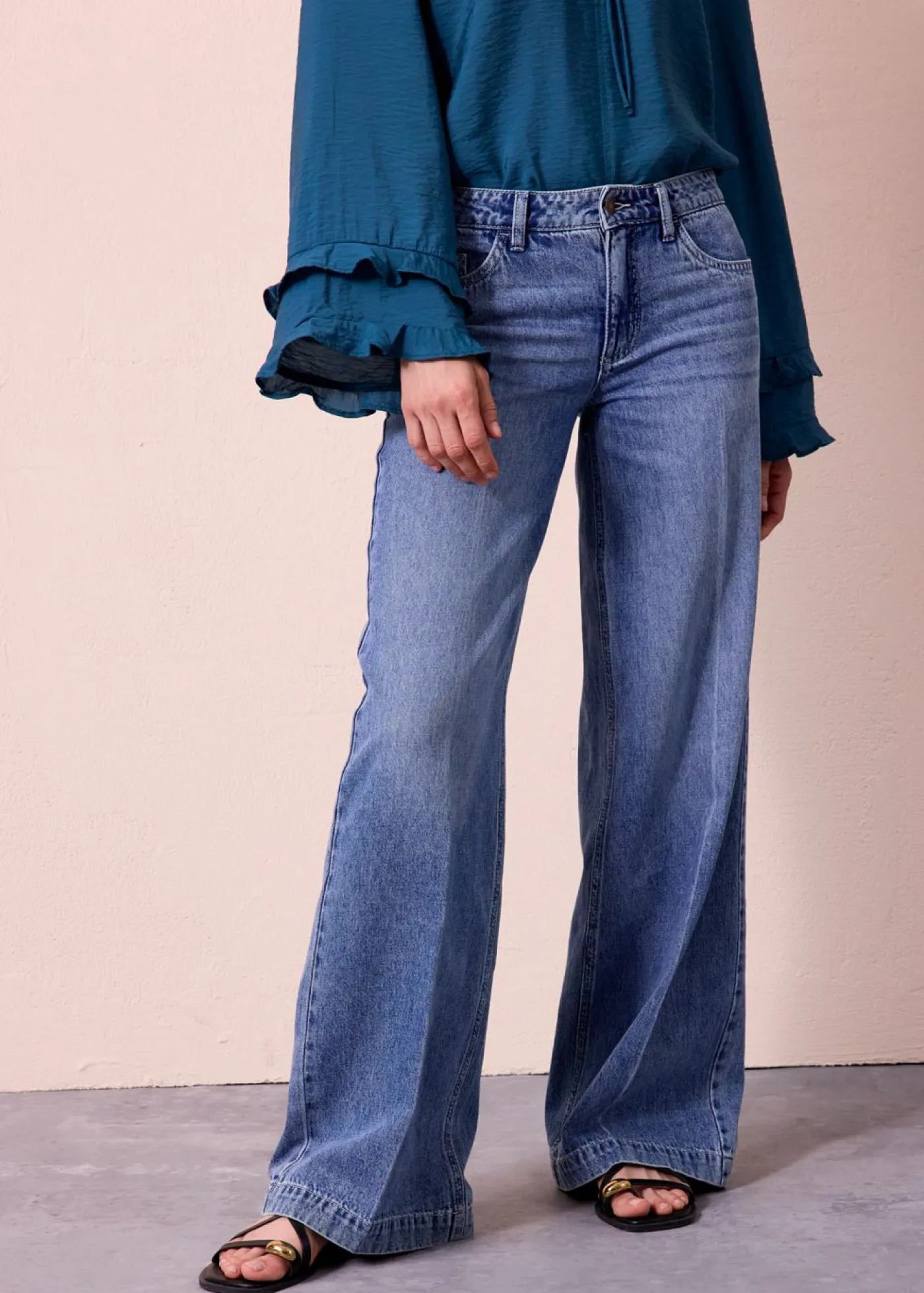 Discount Vaqueros de pernera ancha, mid waist, largo completo y low stretch Mujer Vaqueros|Tallas Pequeñas