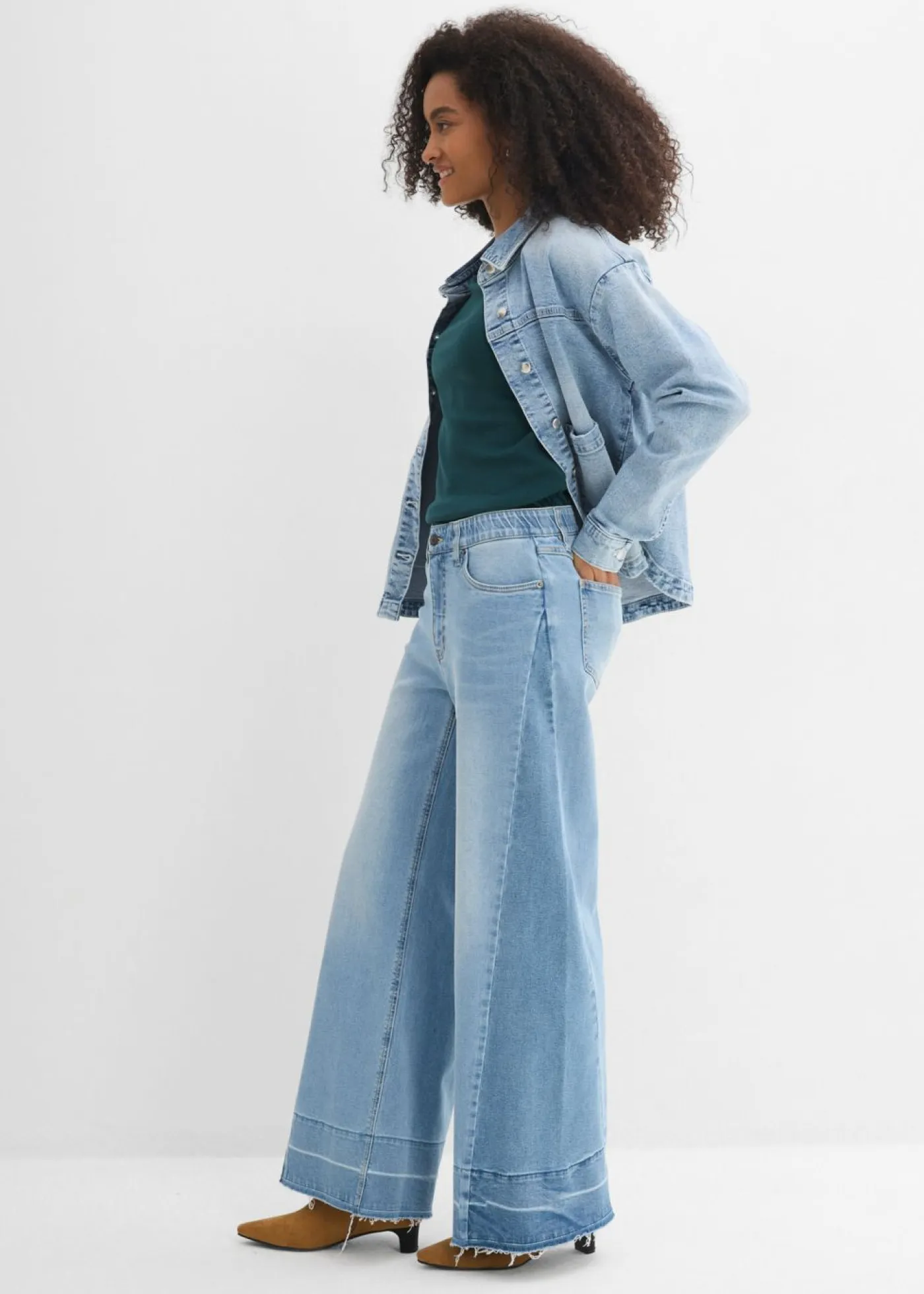 Sale Vaqueros de pernera ancha, mid waist Mujer Tallas Pequeñas|Novedades