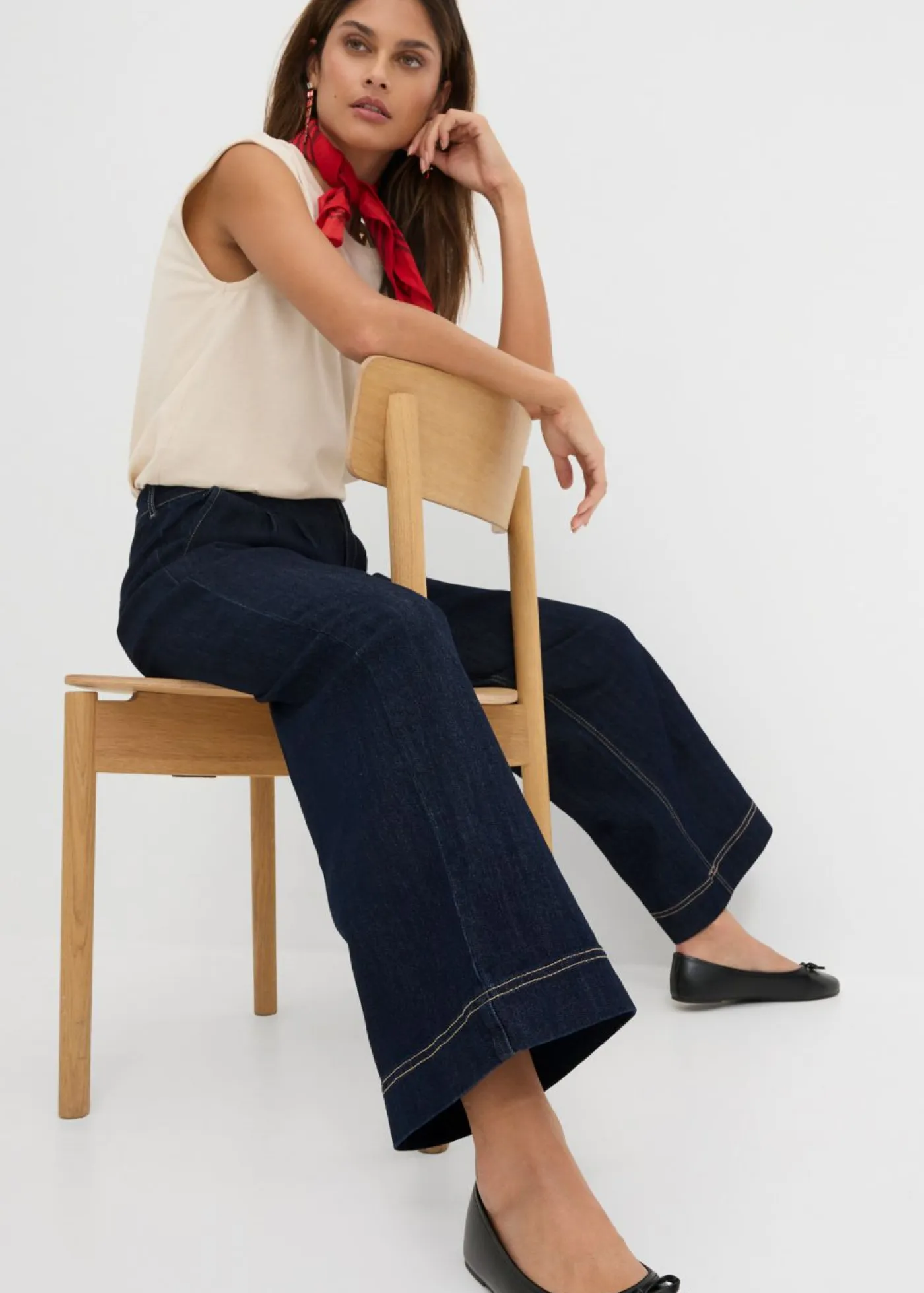 Hot Vaqueros de pernera ancha, high waist, cintura cómoda Mujer Vaqueros