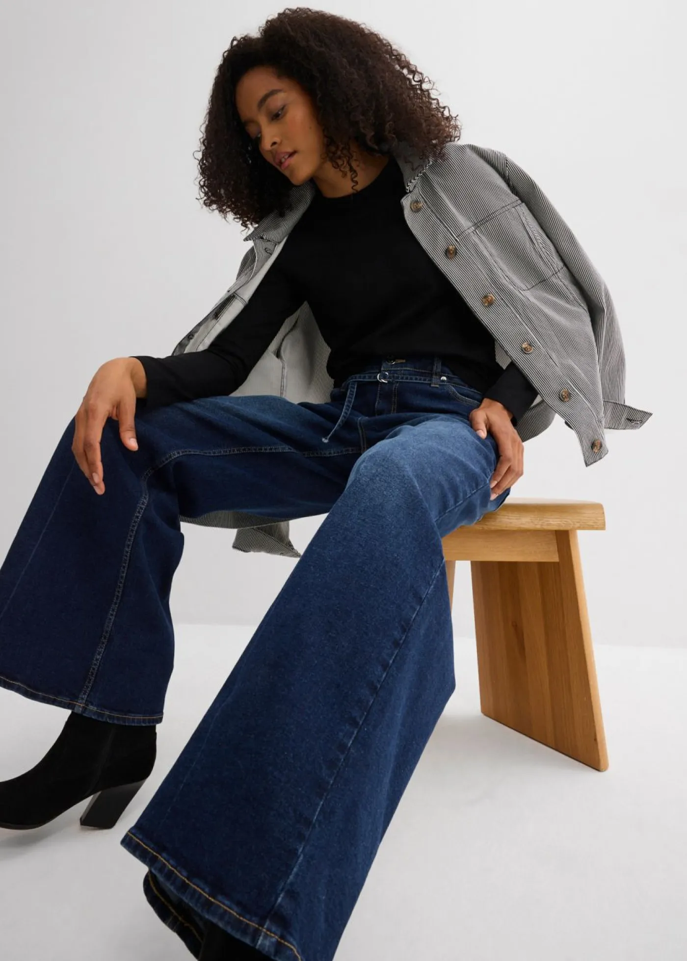 Outlet Vaqueros de pernera ancha, mid waist Mujer Tallas Pequeñas