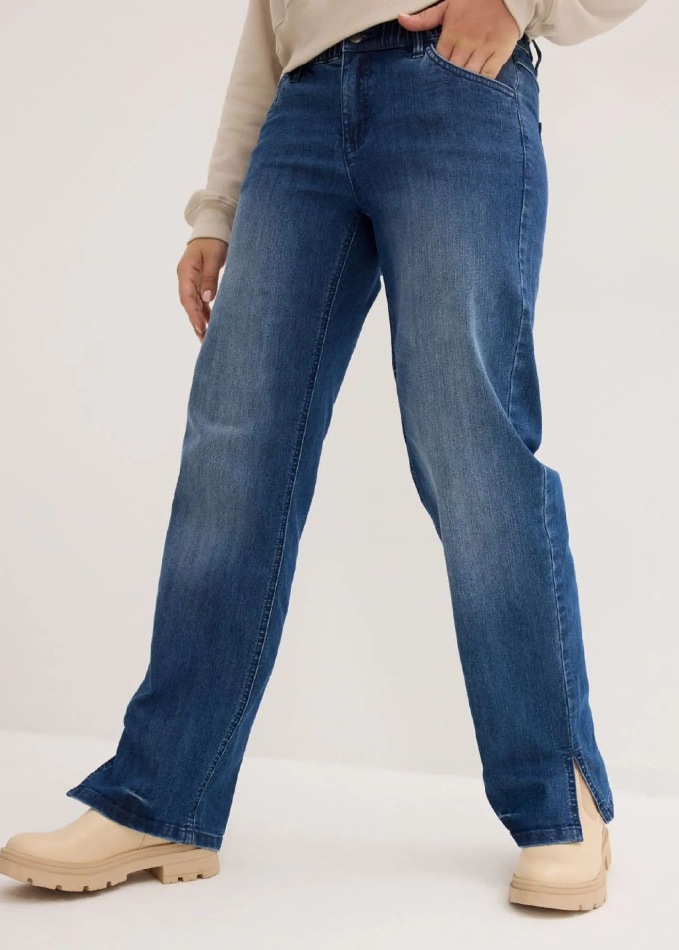 Outlet Vaqueros de pernera ancha, high waist, cintura cómoda Mujer Vaqueros