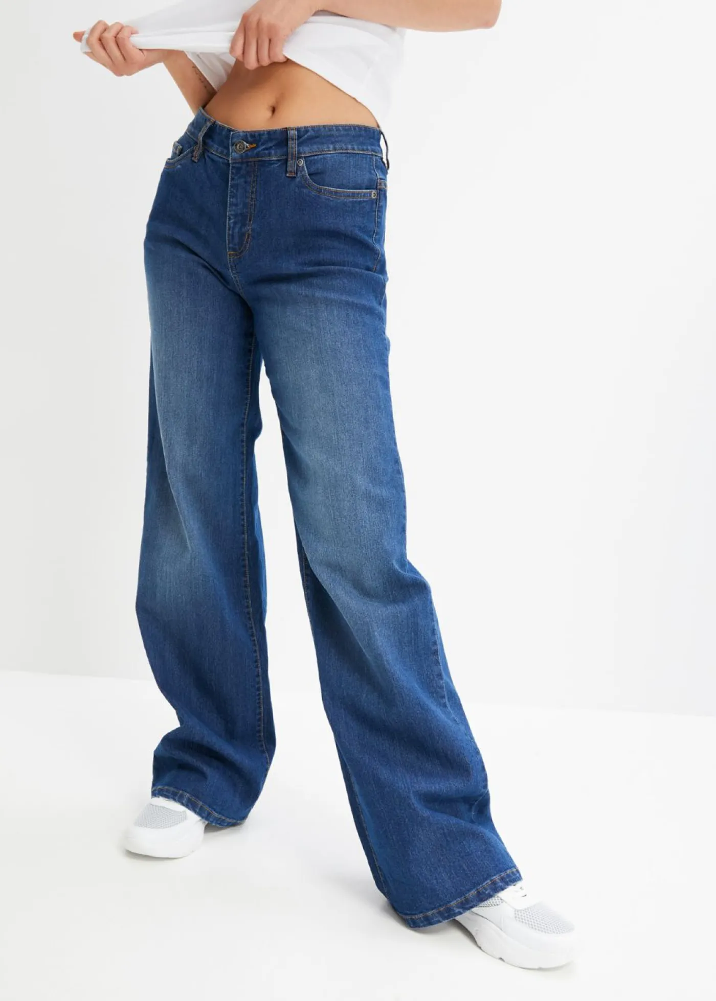 Vaqueros de pernera ancha, mid waist, elástico Mujer Tallas Pequeñas