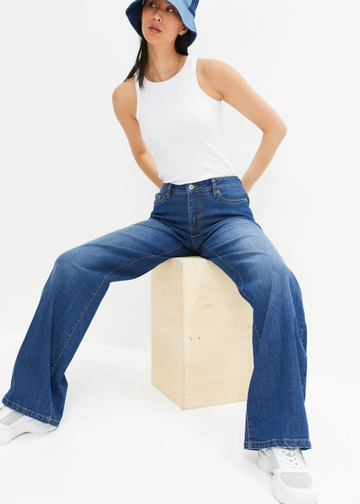 Vaqueros de pernera ancha, mid waist, elástico Mujer Tallas Pequeñas