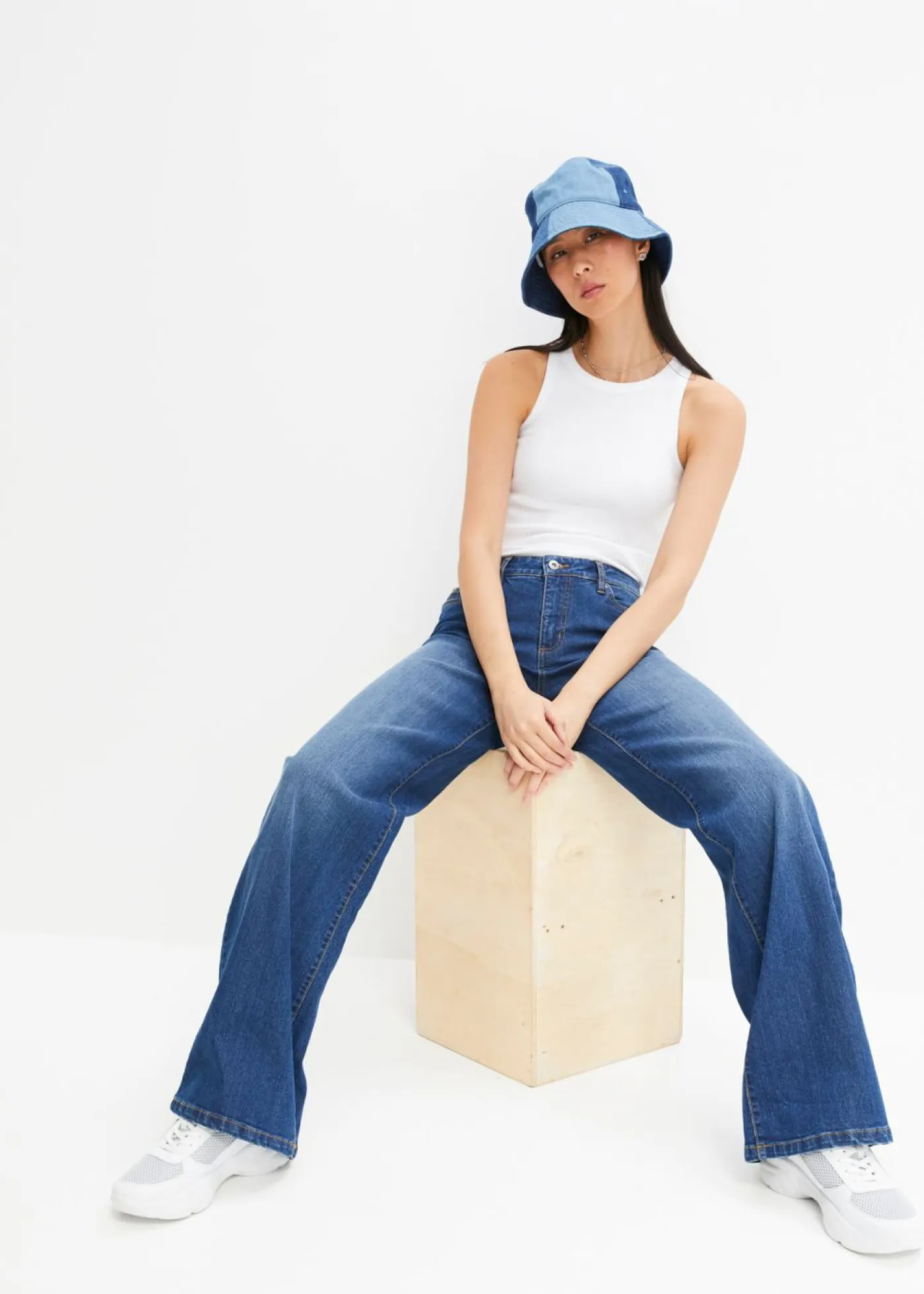 Vaqueros de pernera ancha, mid waist, elástico Mujer Tallas Pequeñas
