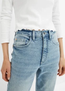 Online Vaqueros elásticos de cintura alta y corte mom Mujer Vaqueros