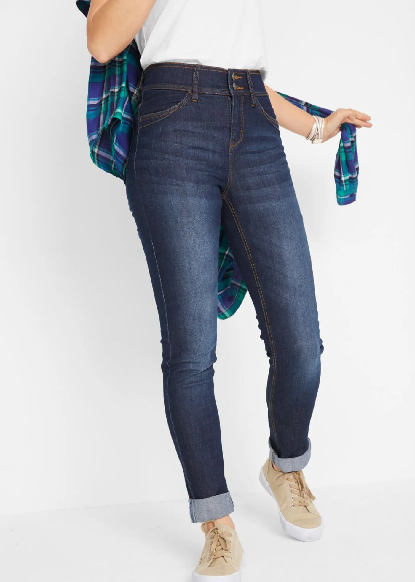 Discount Vaqueros elásticos de corte slim y talle alto Mujer Vaqueros|Tallas Pequeñas