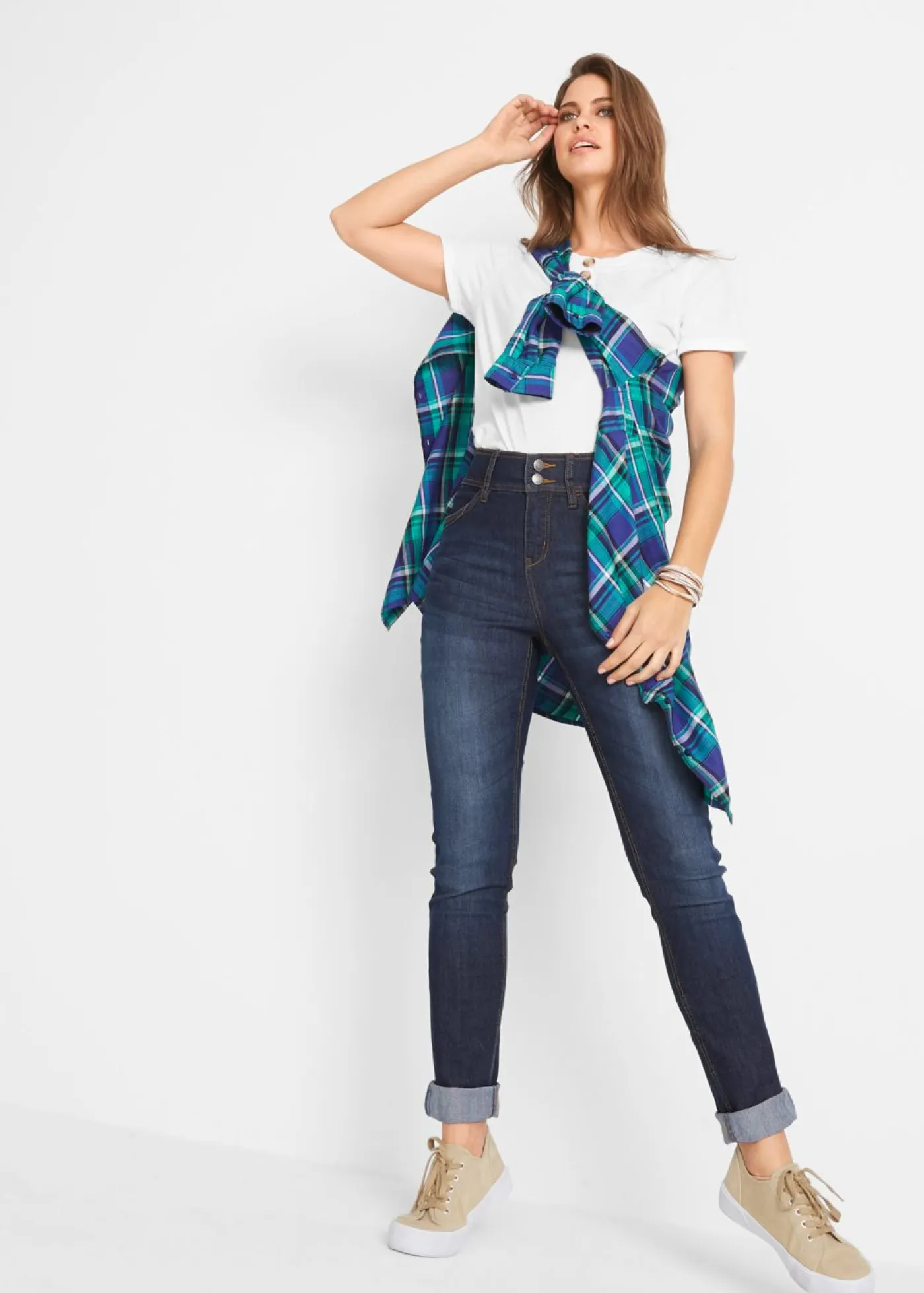 Discount Vaqueros elásticos de corte slim y talle alto Mujer Vaqueros|Tallas Pequeñas