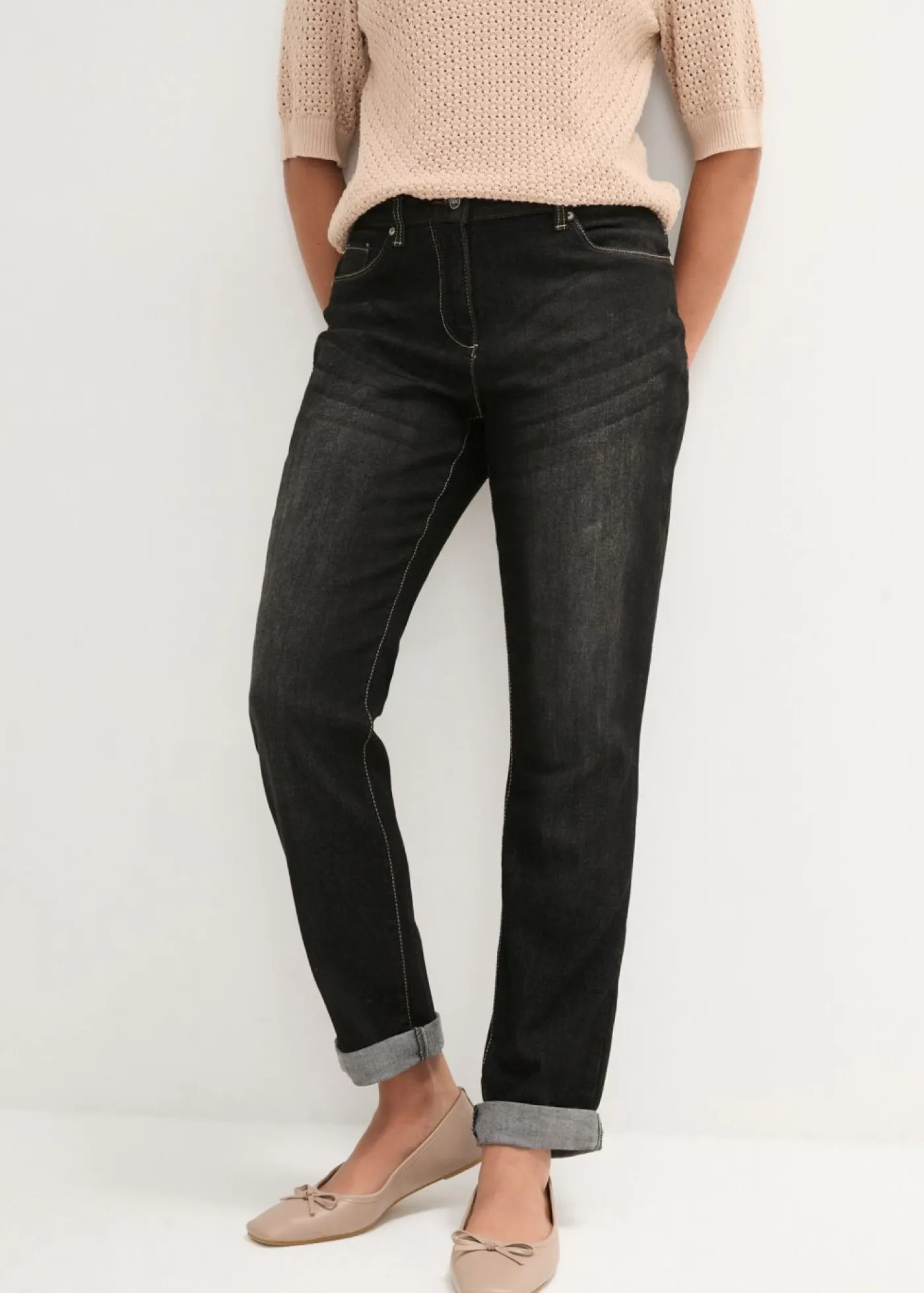Discount Vaqueros elásticos tipo boyfriend, mid waist Mujer Vaqueros