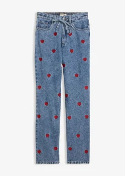 Online Vaqueros loose, straight, high waist, de algodón Mujer Vaqueros