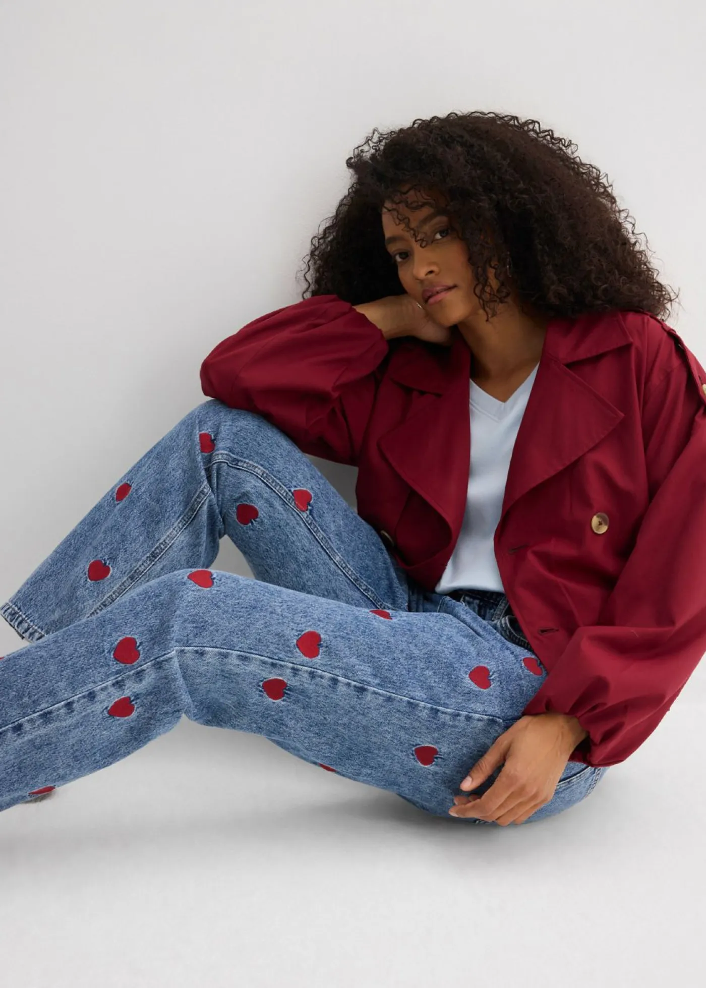 Online Vaqueros loose, straight, high waist, de algodón Mujer Vaqueros