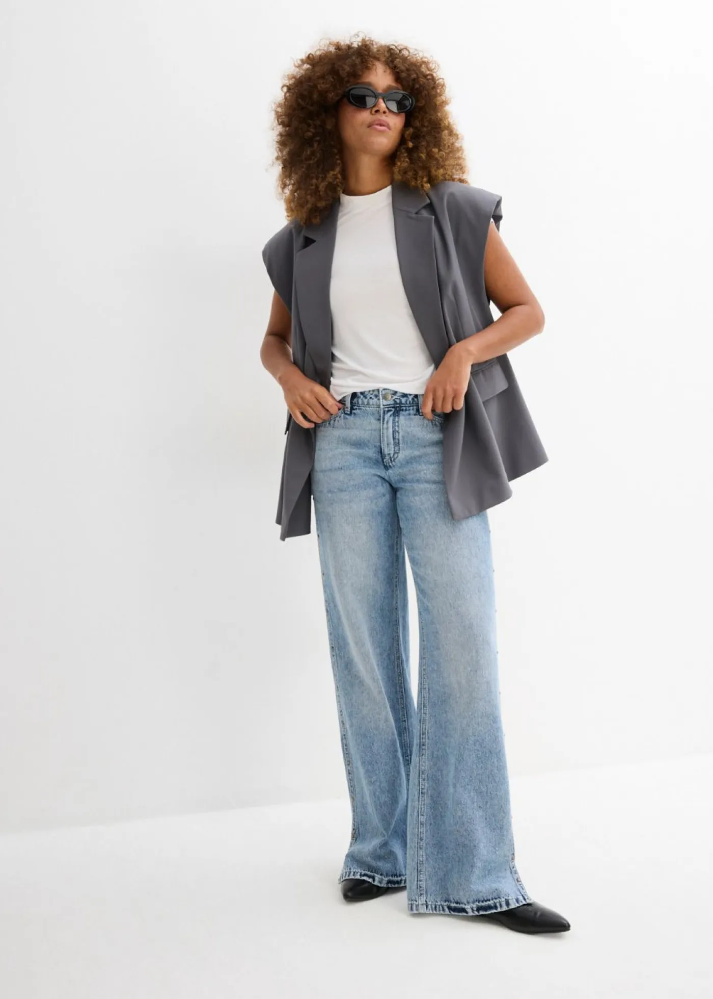Online Vaqueros low stretch con corte holgado, talle medio y diseño recto Mujer Vaqueros