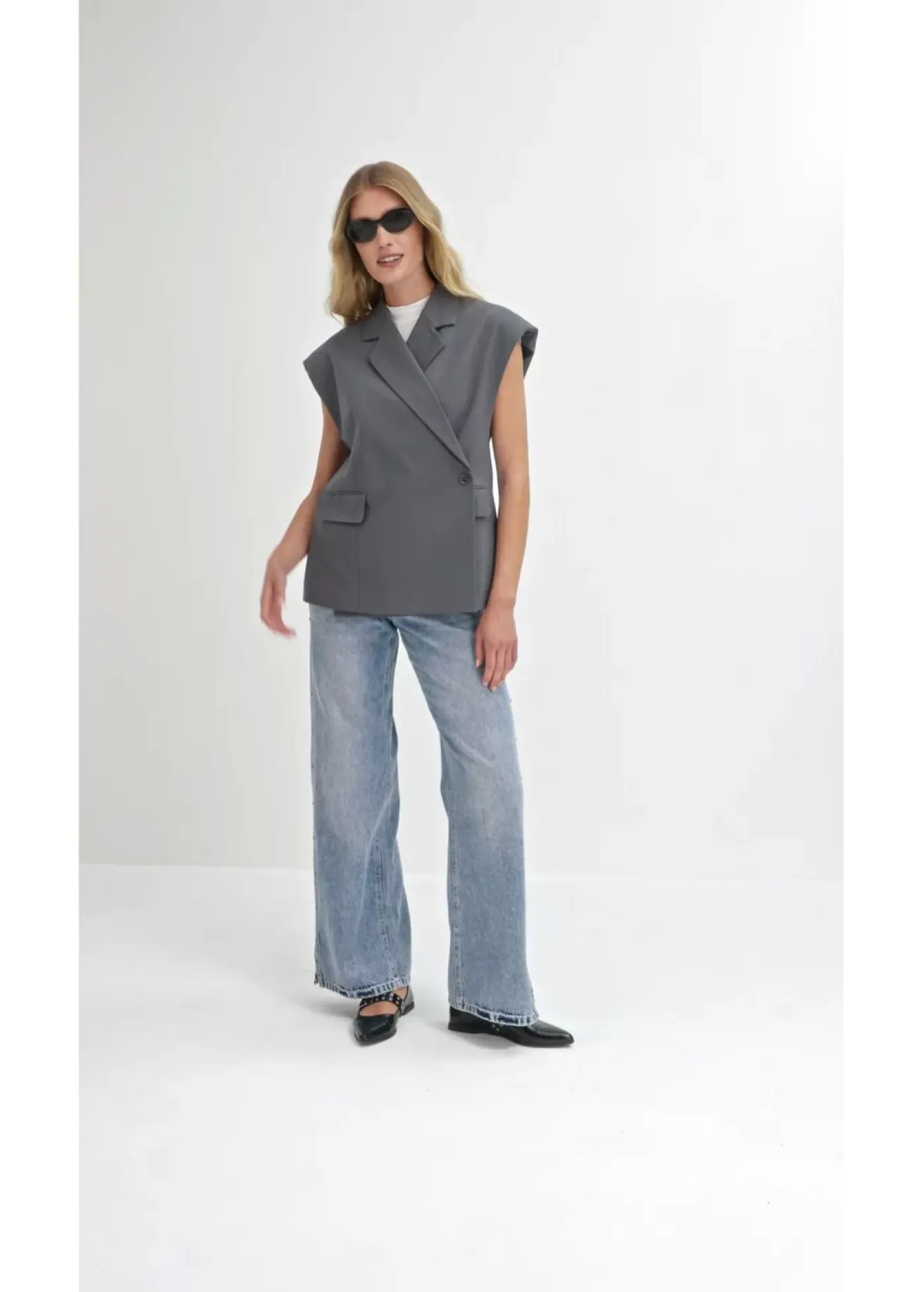 Online Vaqueros low stretch con corte holgado, talle medio y diseño recto Mujer Vaqueros