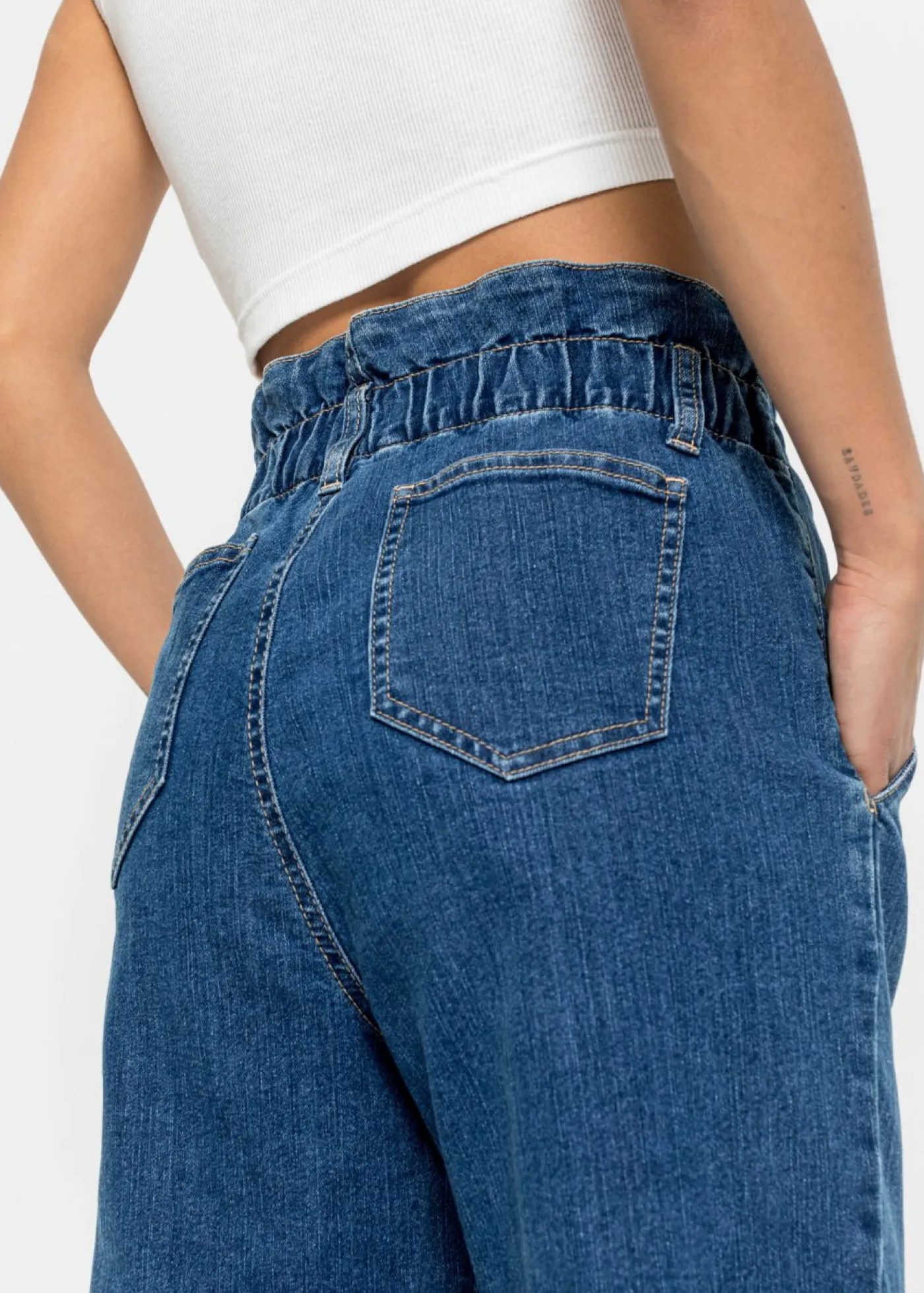 Hot Vaqueros mom, talle alto, elásticos Mujer Vaqueros