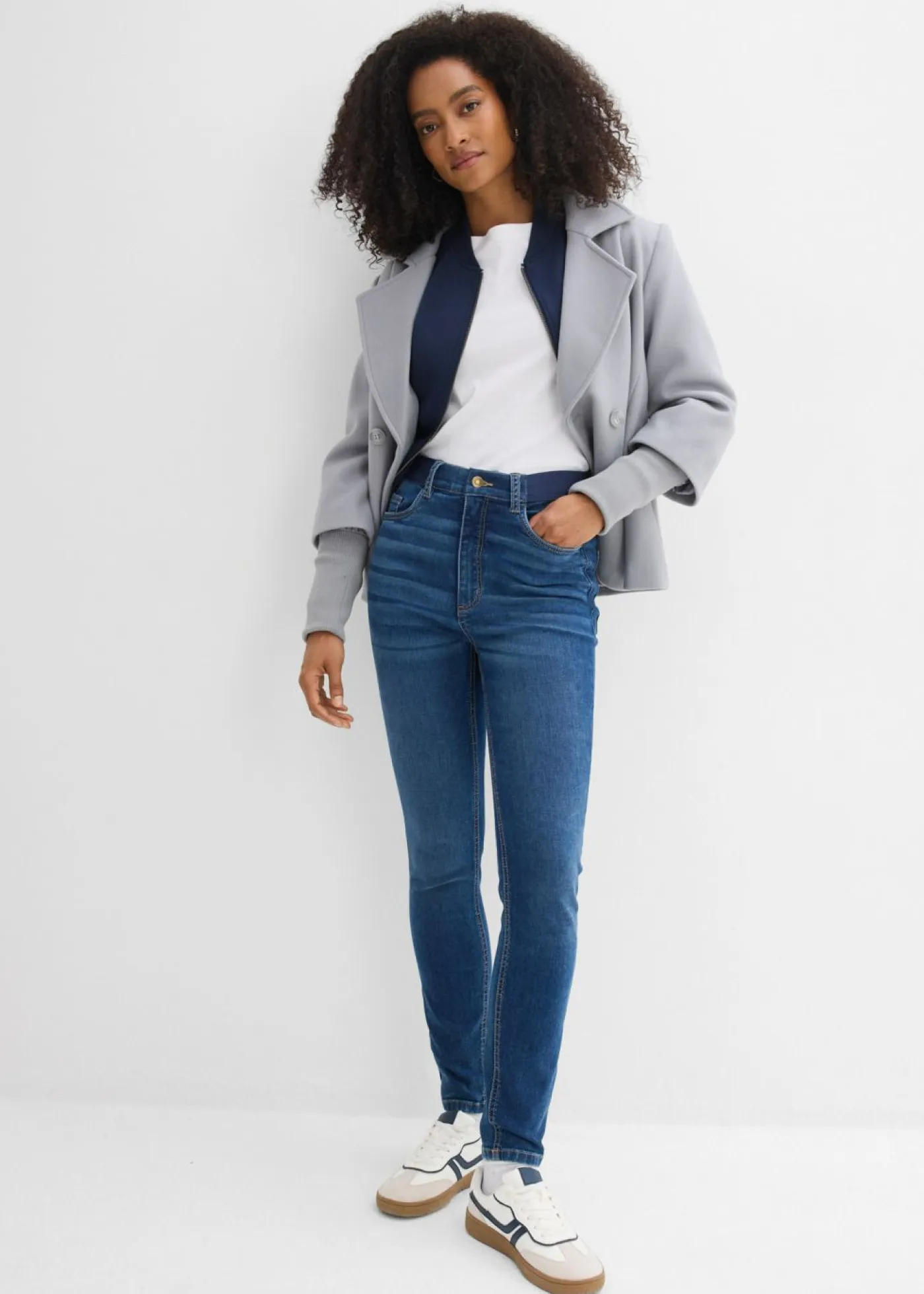 Sale Vaqueros pitillo con talle medio y cinturilla cómoda Mujer Vaqueros|Tallas Pequeñas