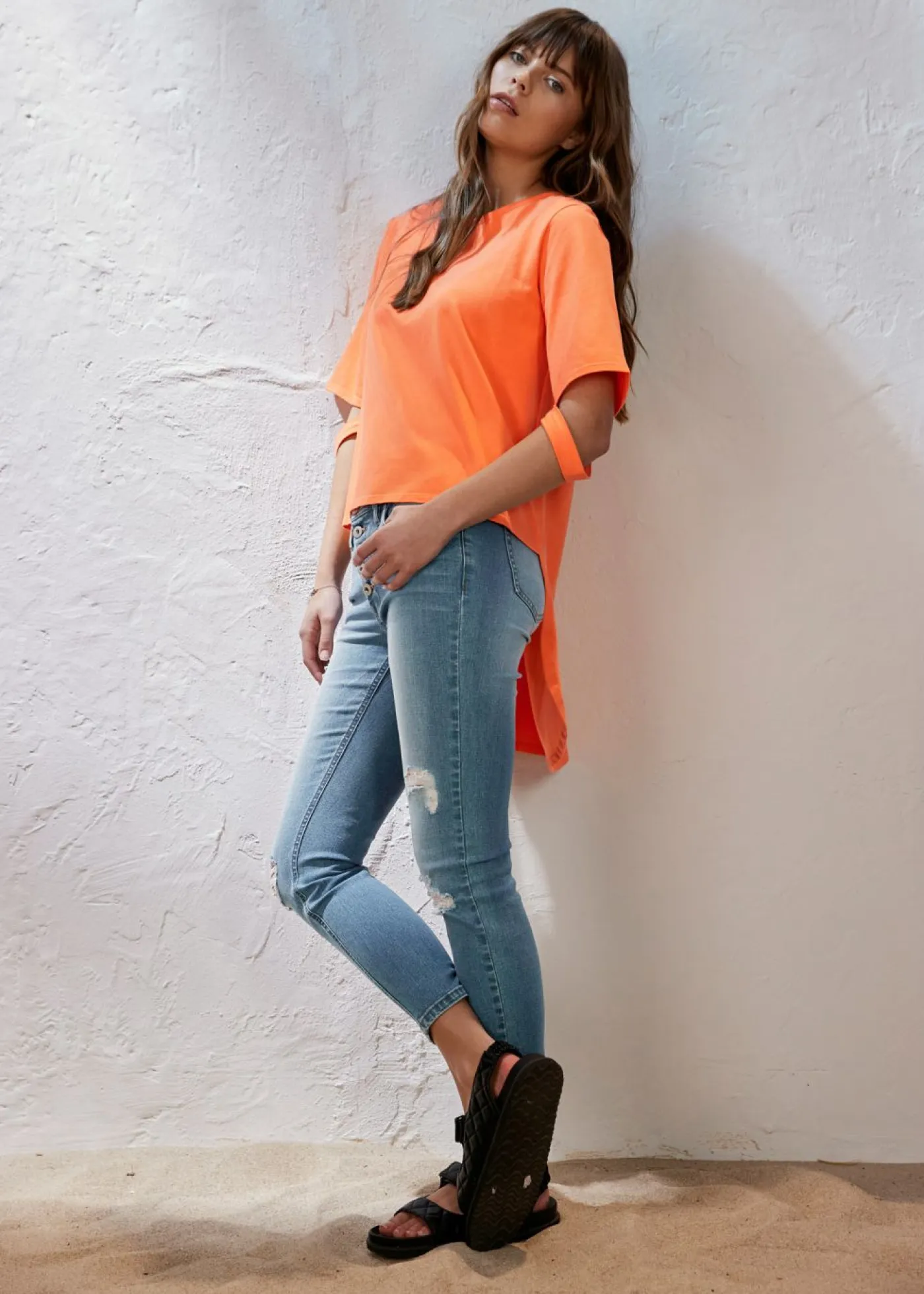 Outlet Vaqueros pitillo desgastados Mujer Vaqueros