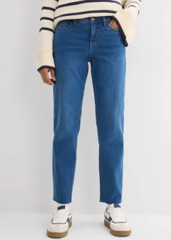Hot Vaqueros rectos de algodón orgánico con talle medio y largo cropped Mujer Vaqueros