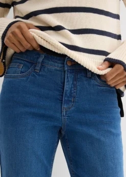 Hot Vaqueros rectos de algodón orgánico con talle medio y largo cropped Mujer Vaqueros