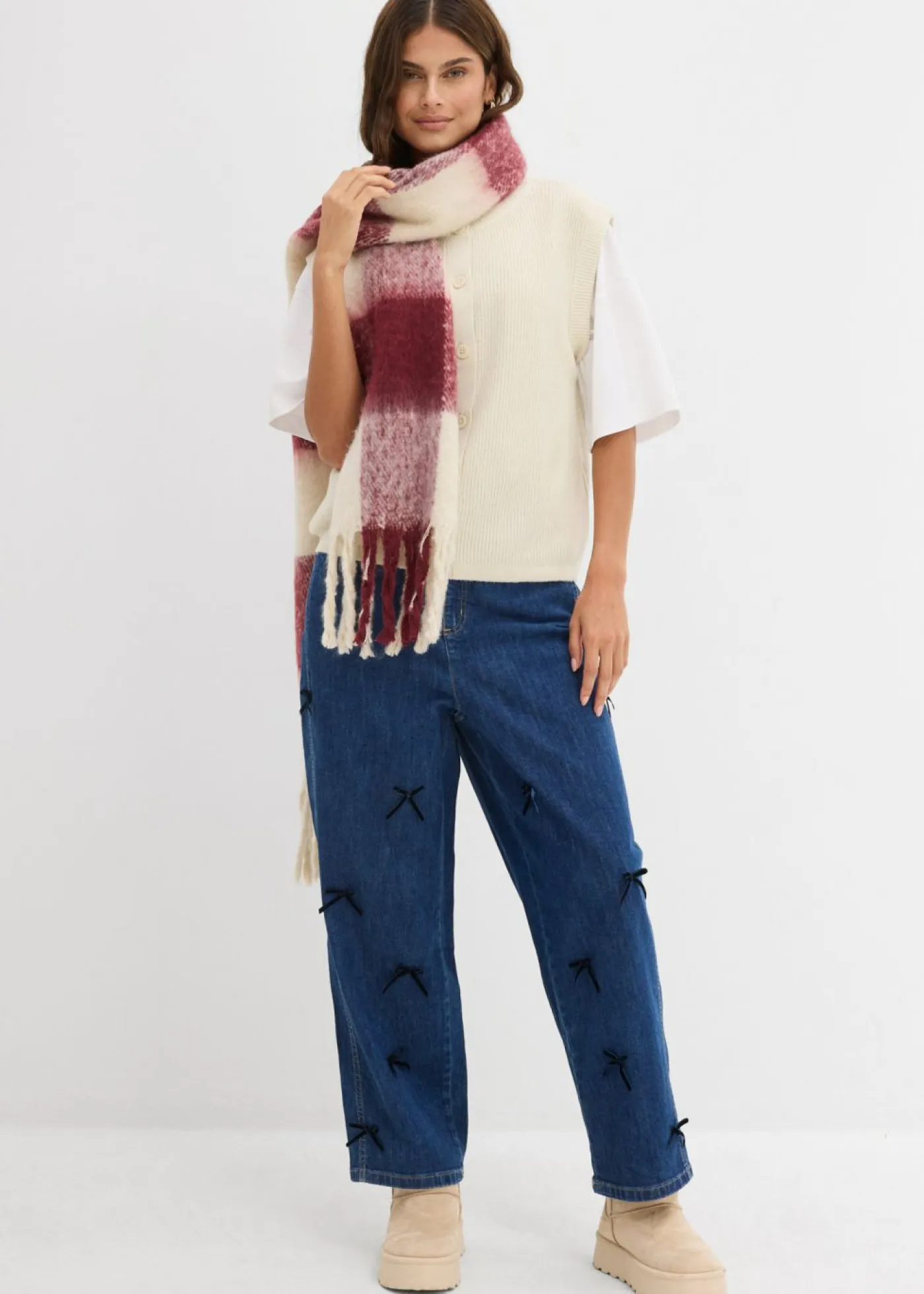 Sale Vaqueros rectos de talle alto con cinturilla cómoda y corte barrel Mujer Vaqueros