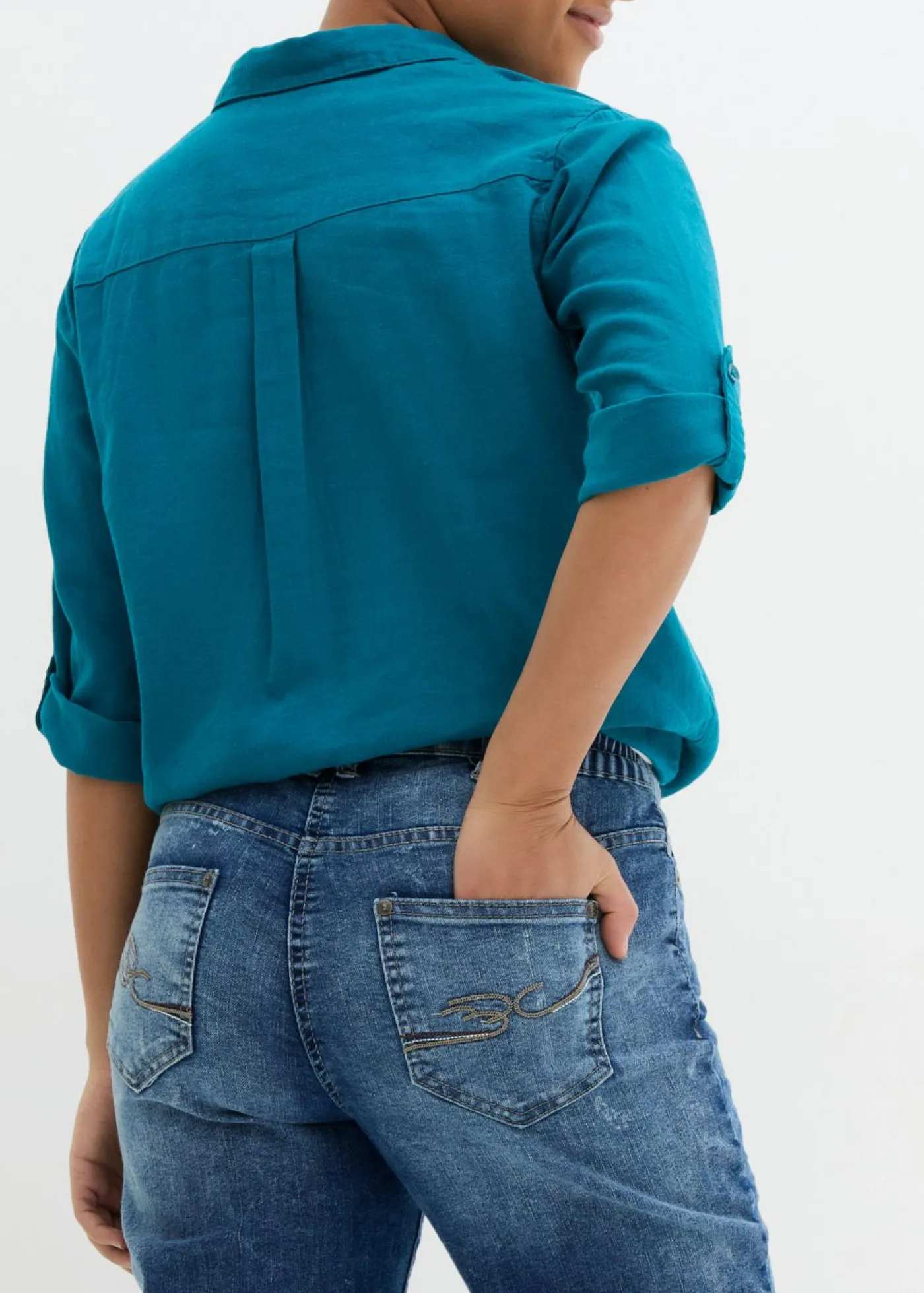 New Vaqueros rectos elásticos con talle medio Mujer Vaqueros