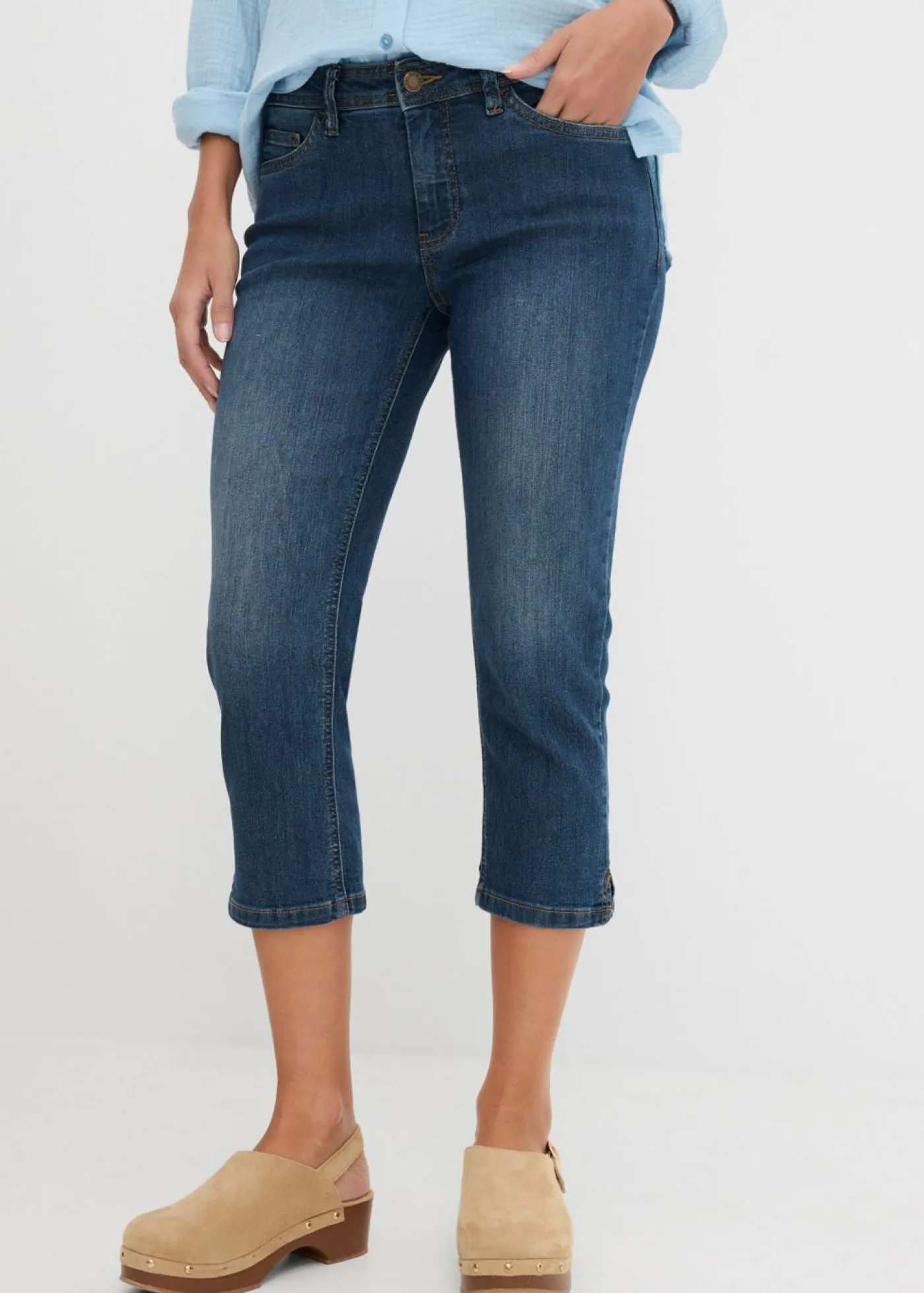 Discount Vaqueros slim fit, talle medio, cropped Mujer Vaqueros