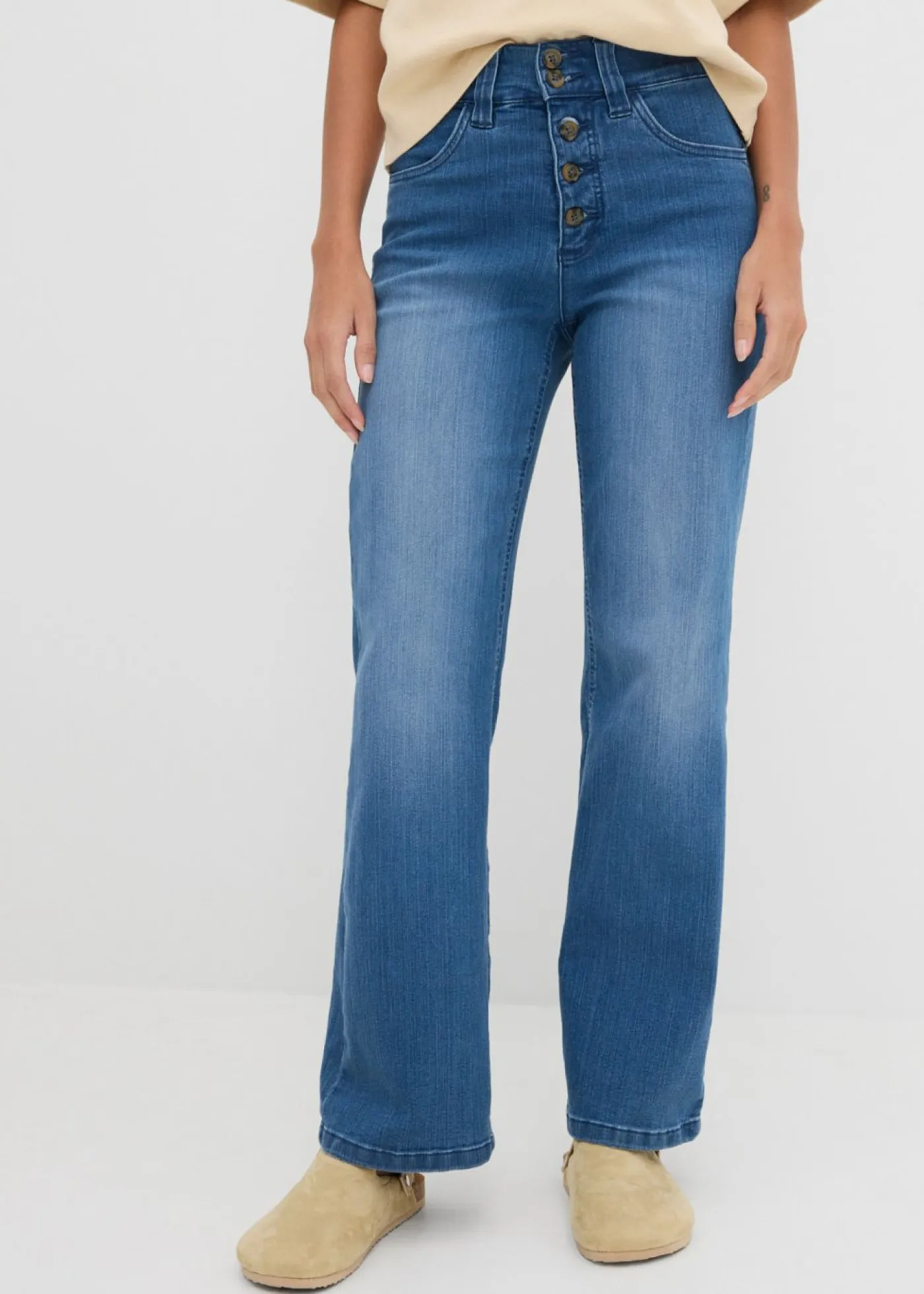 Discount Vaqueros straight, high waist, elásticos Mujer Vaqueros|Novedades