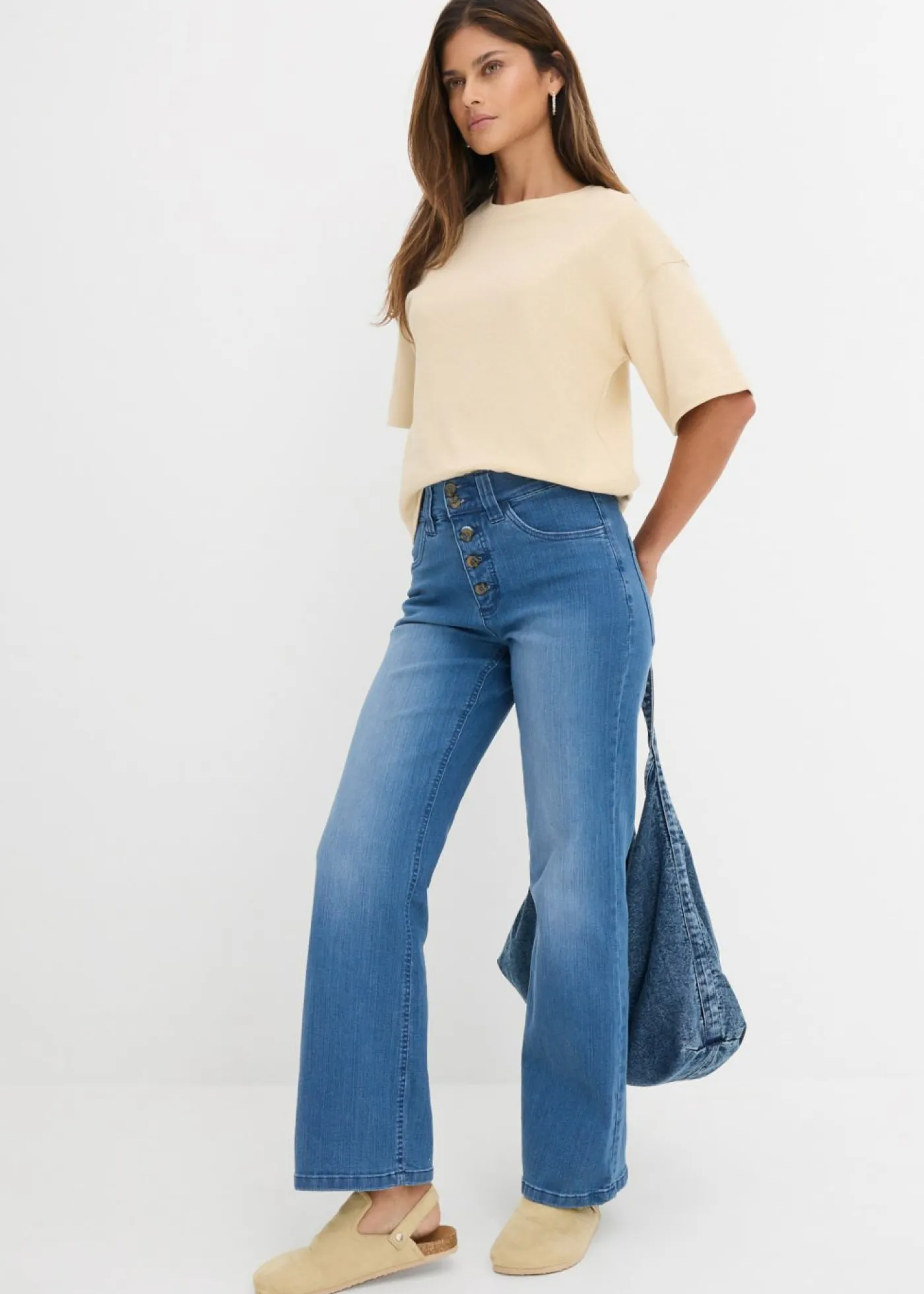 Discount Vaqueros straight, high waist, elásticos Mujer Vaqueros|Novedades