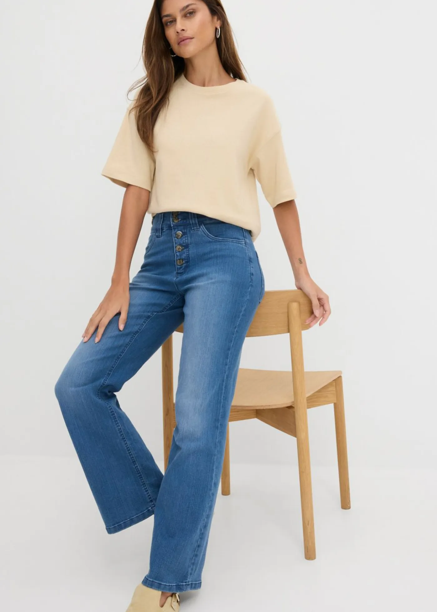 Discount Vaqueros straight, high waist, elásticos Mujer Vaqueros|Novedades