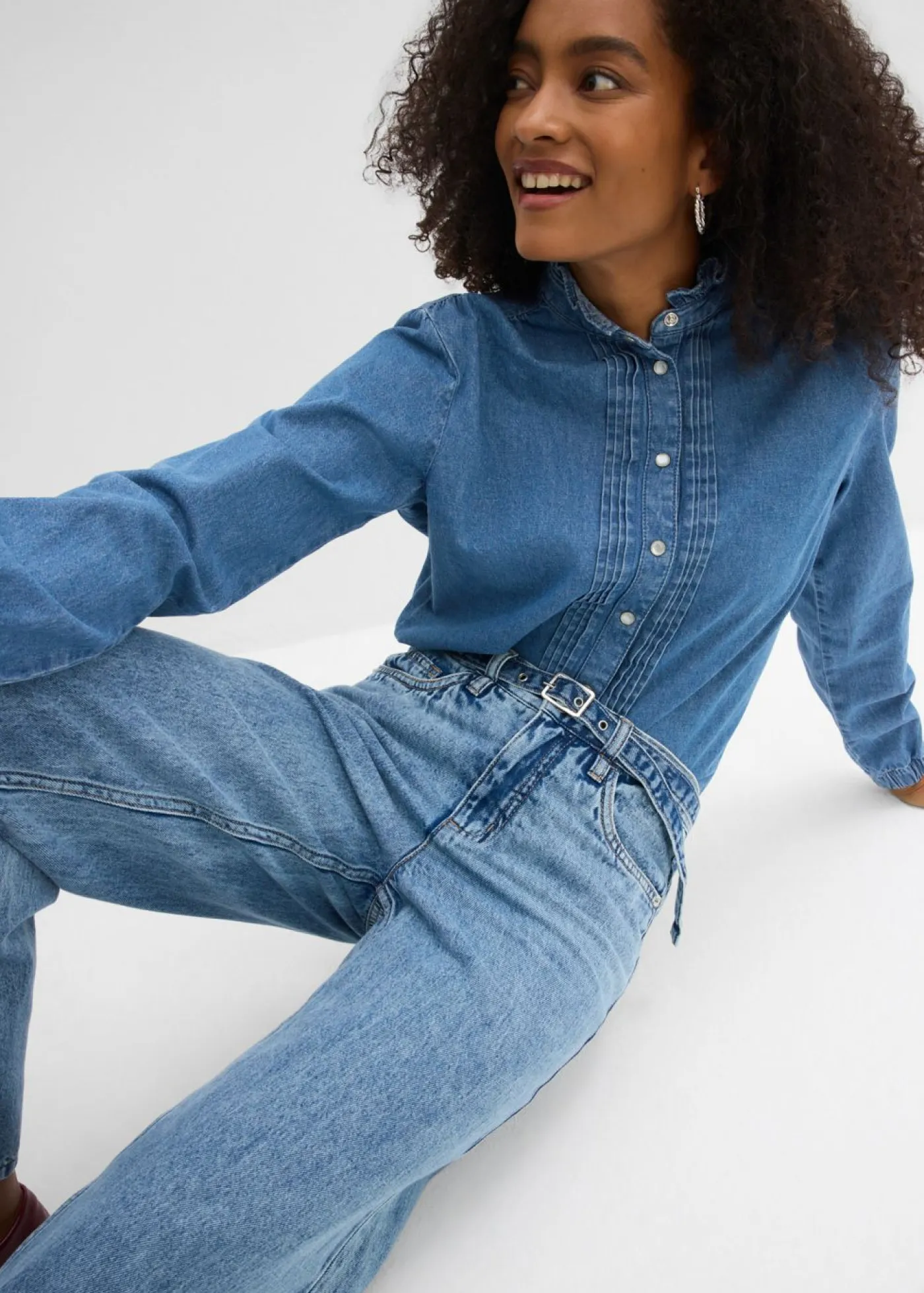 Hot Vaqueros straight, loose, mid waist, de algodón Mujer Tallas Pequeñas